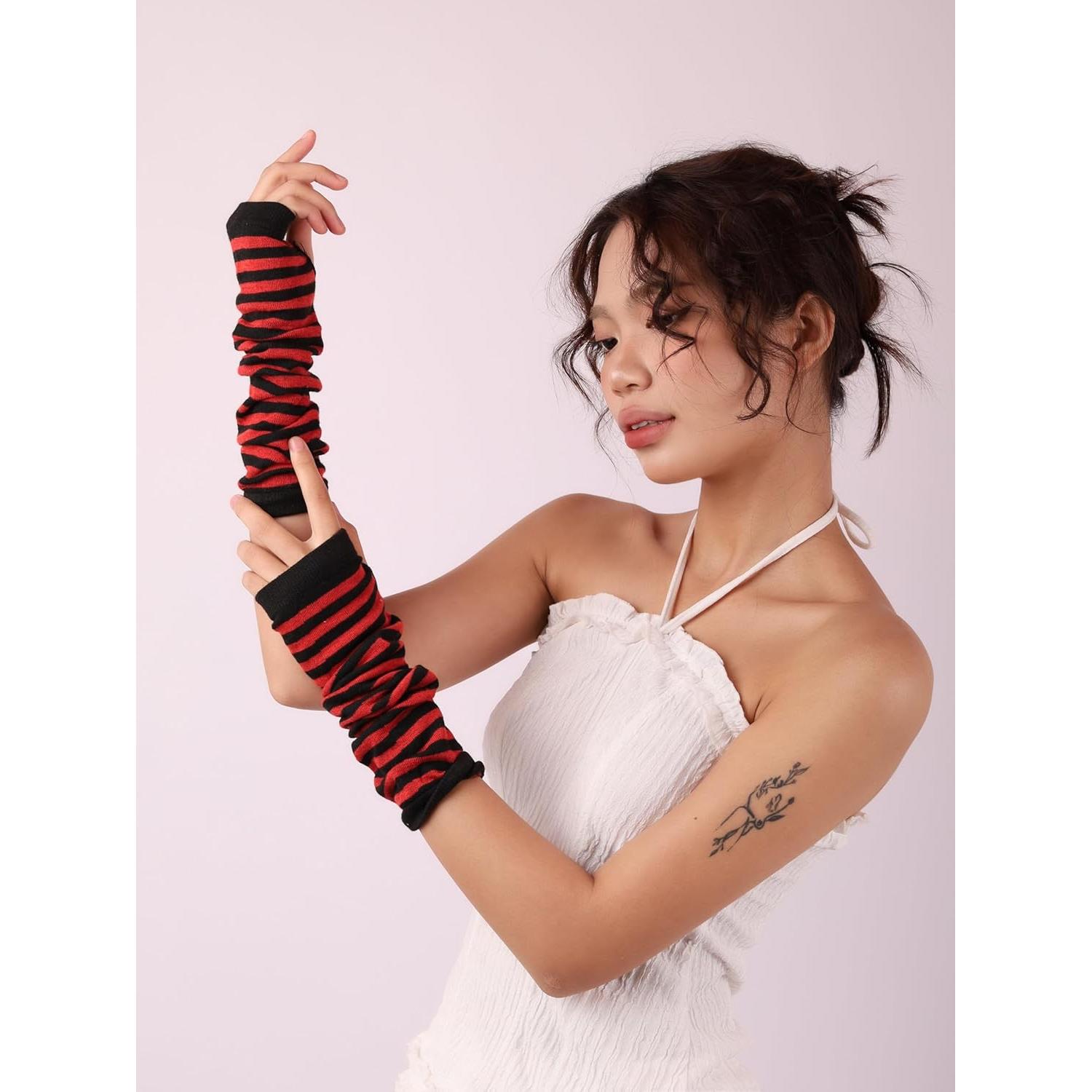 Guantes sin Dedos Sacina para Mujeres - Calentadores de Brazo Emo Punk