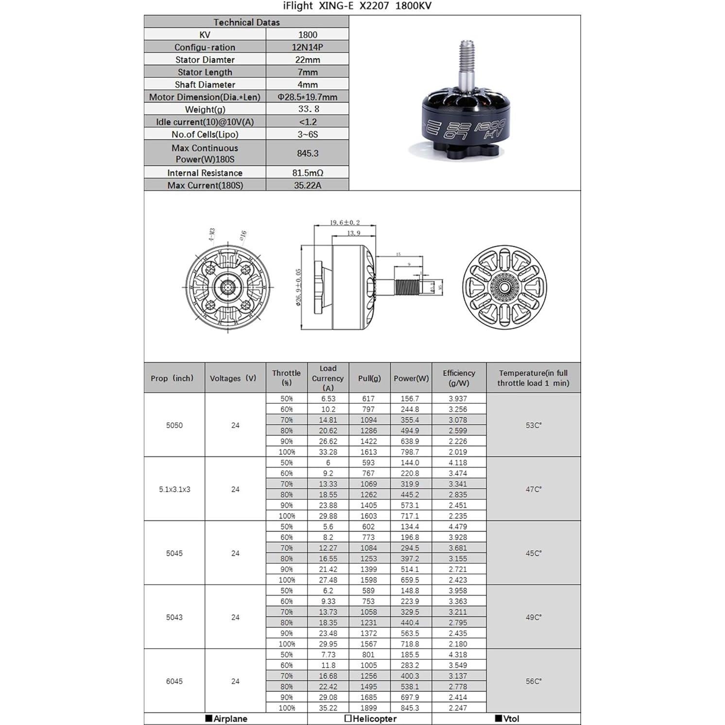 Motor Sin Escobillas iFlight XING 2207 1800KV para Drone RC