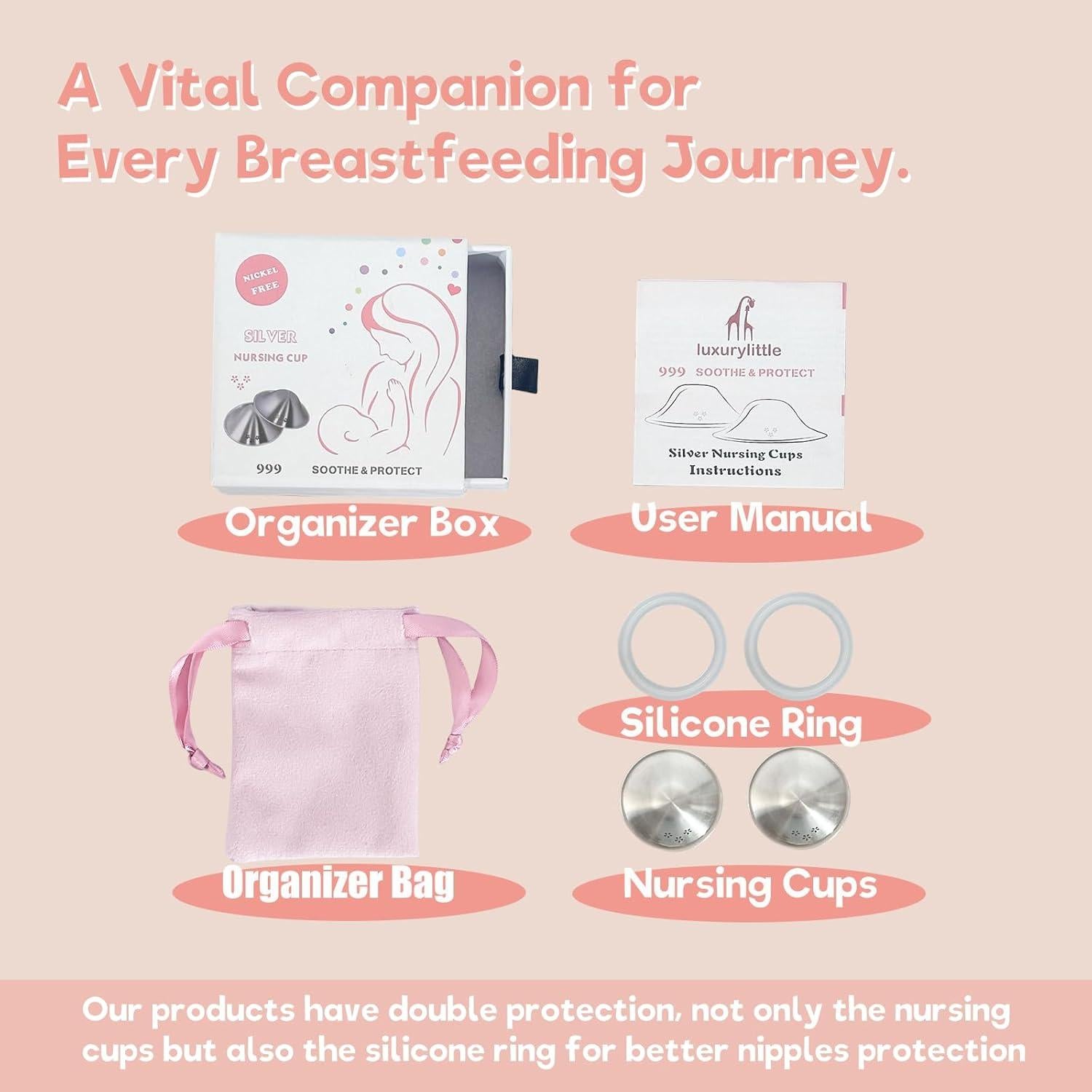 Tazas de Lactancia de Plata 999 para Mamás - Grande