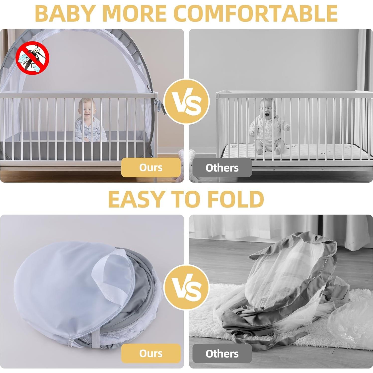 Carpa para Cuna Lazyzzzz Gris Plegable con Doble Cierre 140x70 cm