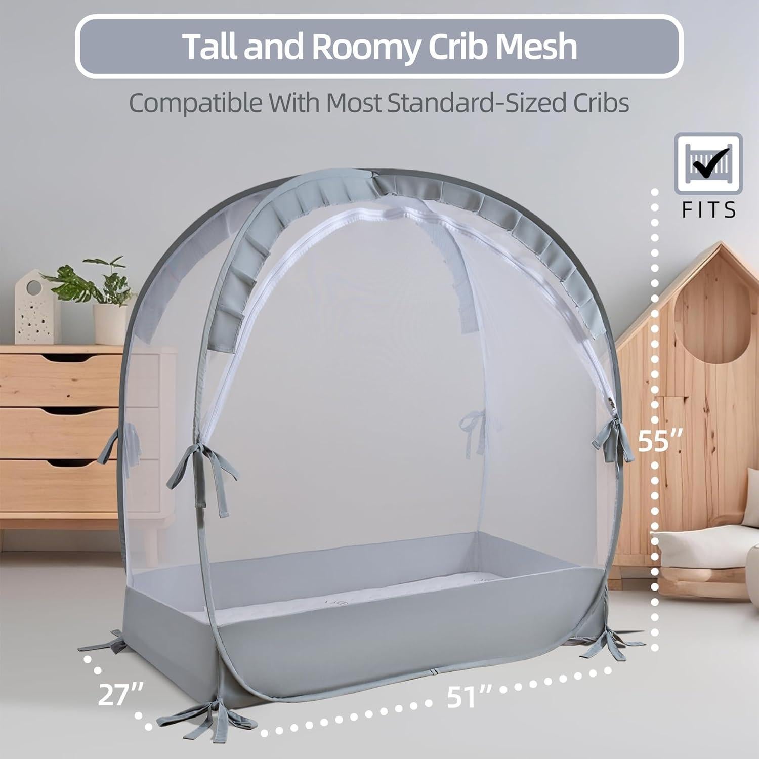 Carpa para Cuna Lazyzzzz Gris Plegable con Doble Cierre 140x70 cm