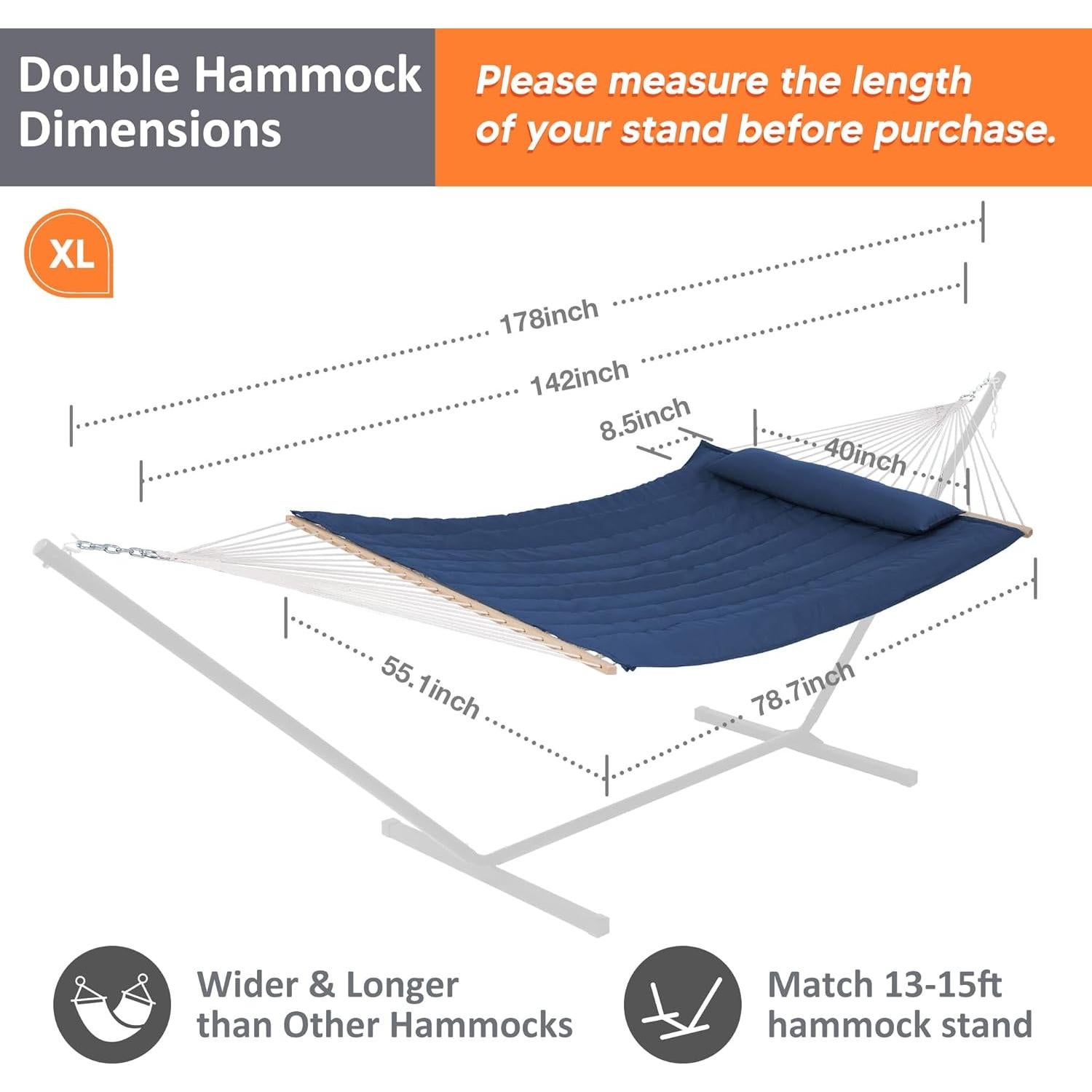 Hamaca Doble SUNCREAT 4.57m Azul Oscuro con Almohada 215kg