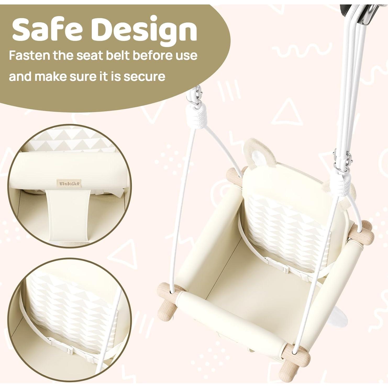 Columpio de Bebé de Madera Beige con Cinturón de Seguridad