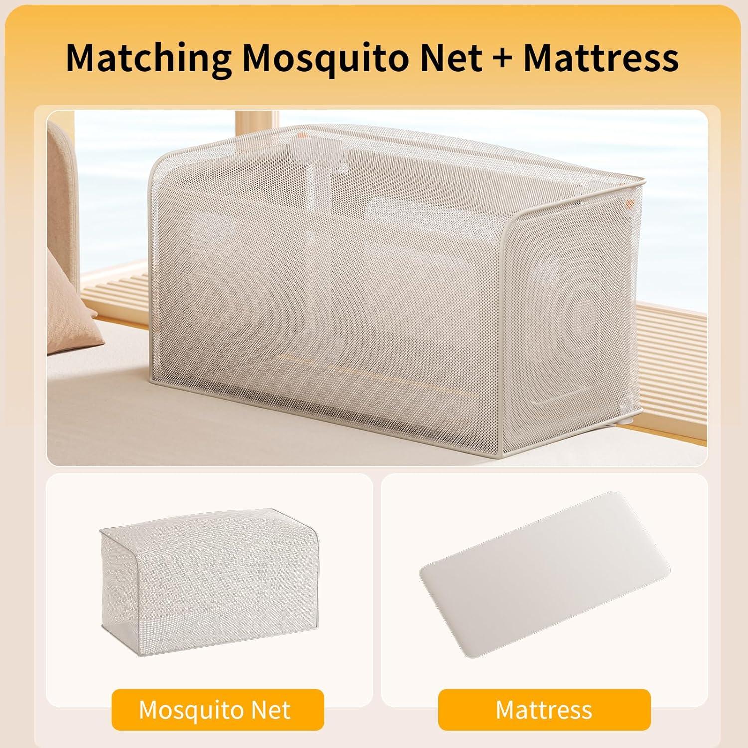 Cuna Lateral 2 en 1 JAZSH Beige 175.9x49 cm con Red Antimosquitos