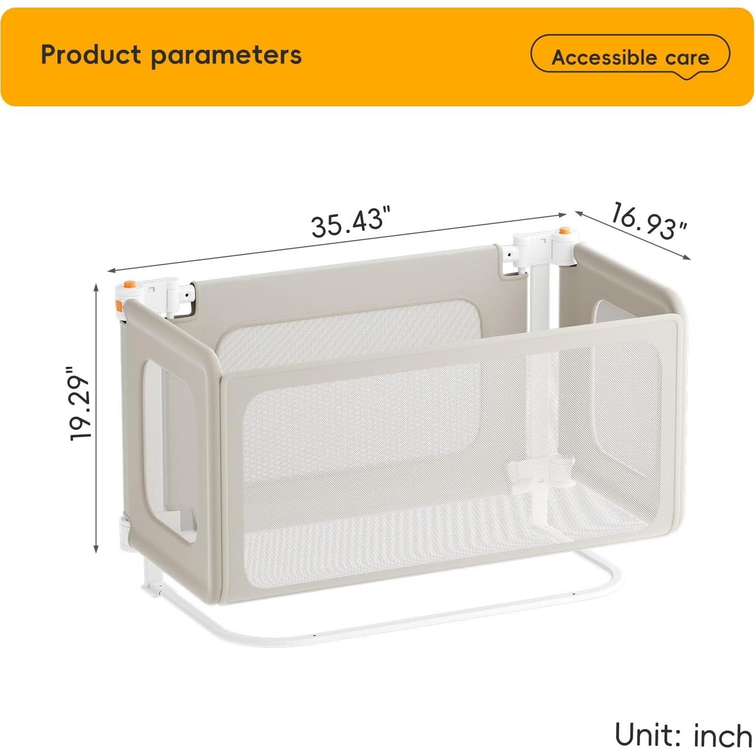 Cuna Lateral 2 en 1 JAZSH Beige 175.9x49 cm con Red Antimosquitos