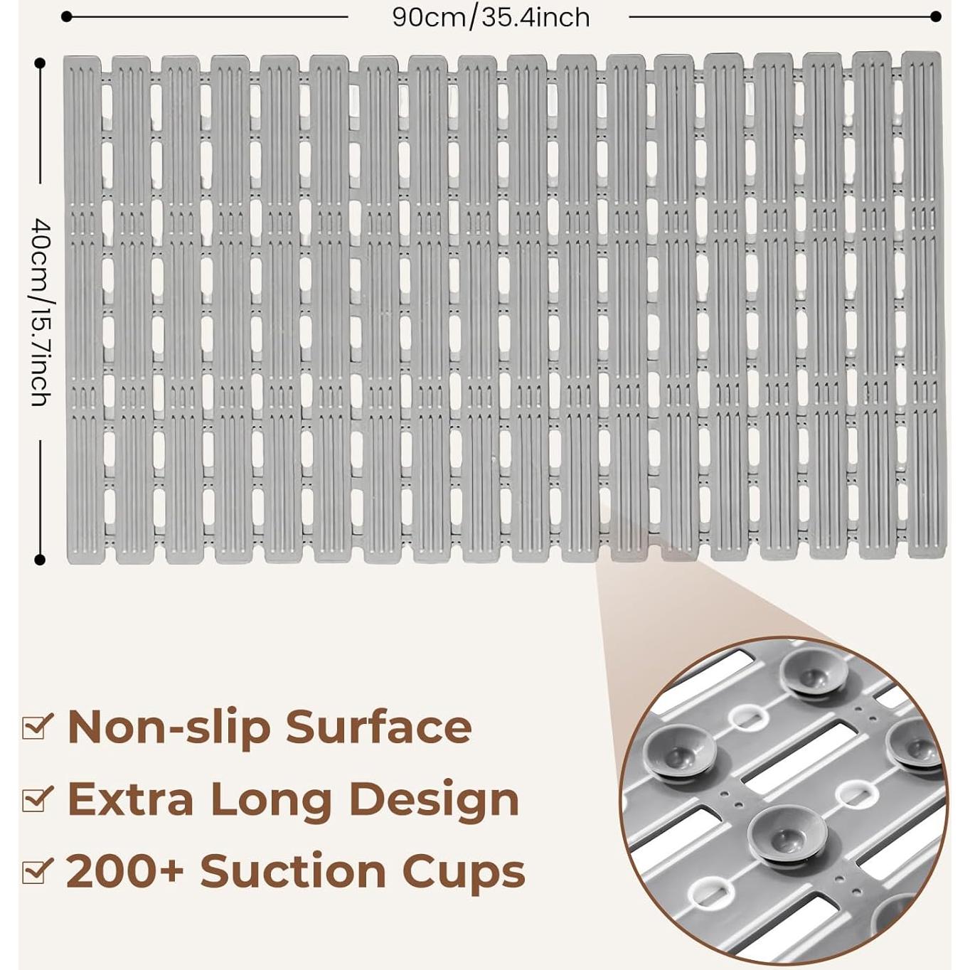 Alfombrilla Antideslizante para Baño PuoWeo 90x40cm Gris