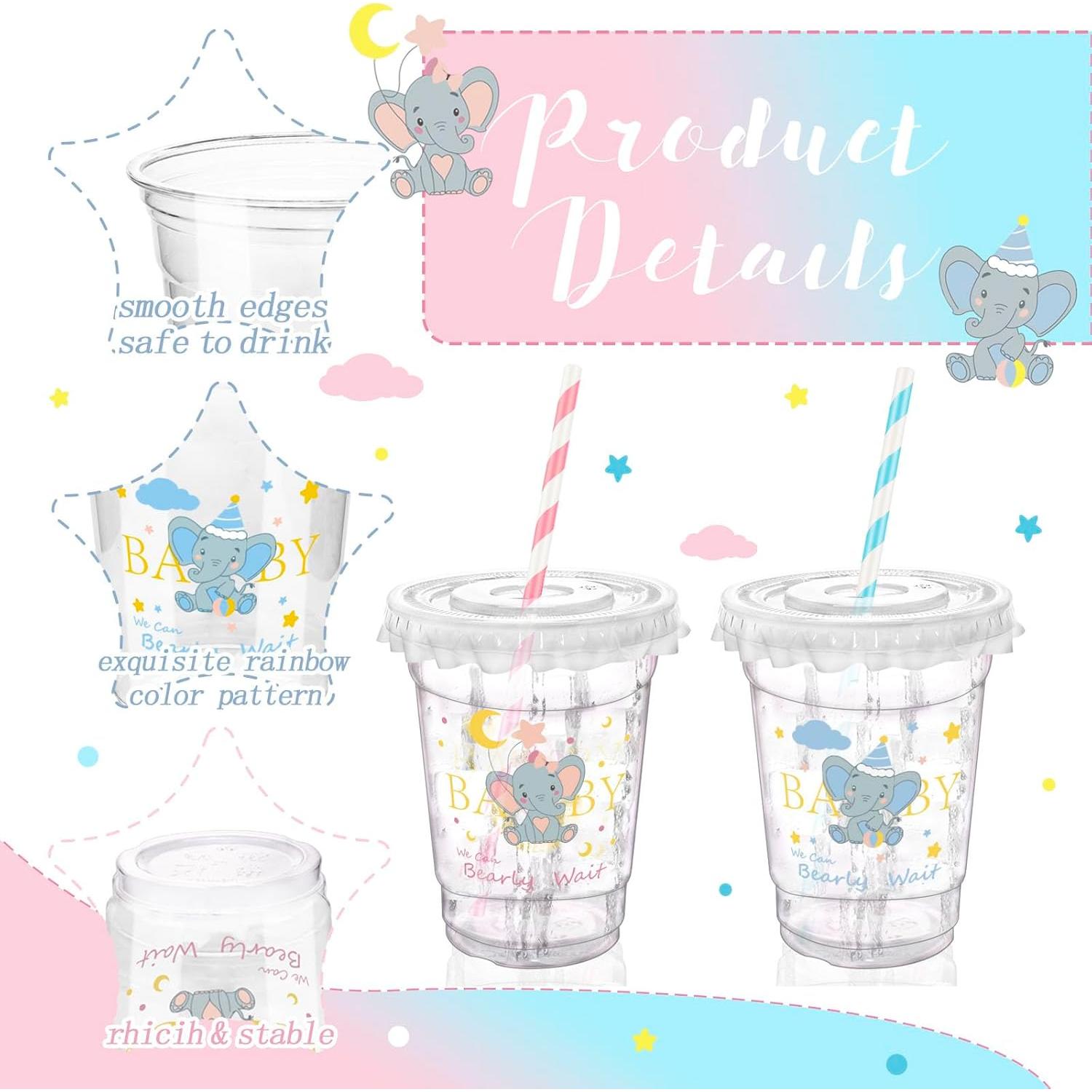 Vasos de Plástico Desechables Xuelimei 12 oz Elefante Rosa y Azul (50)