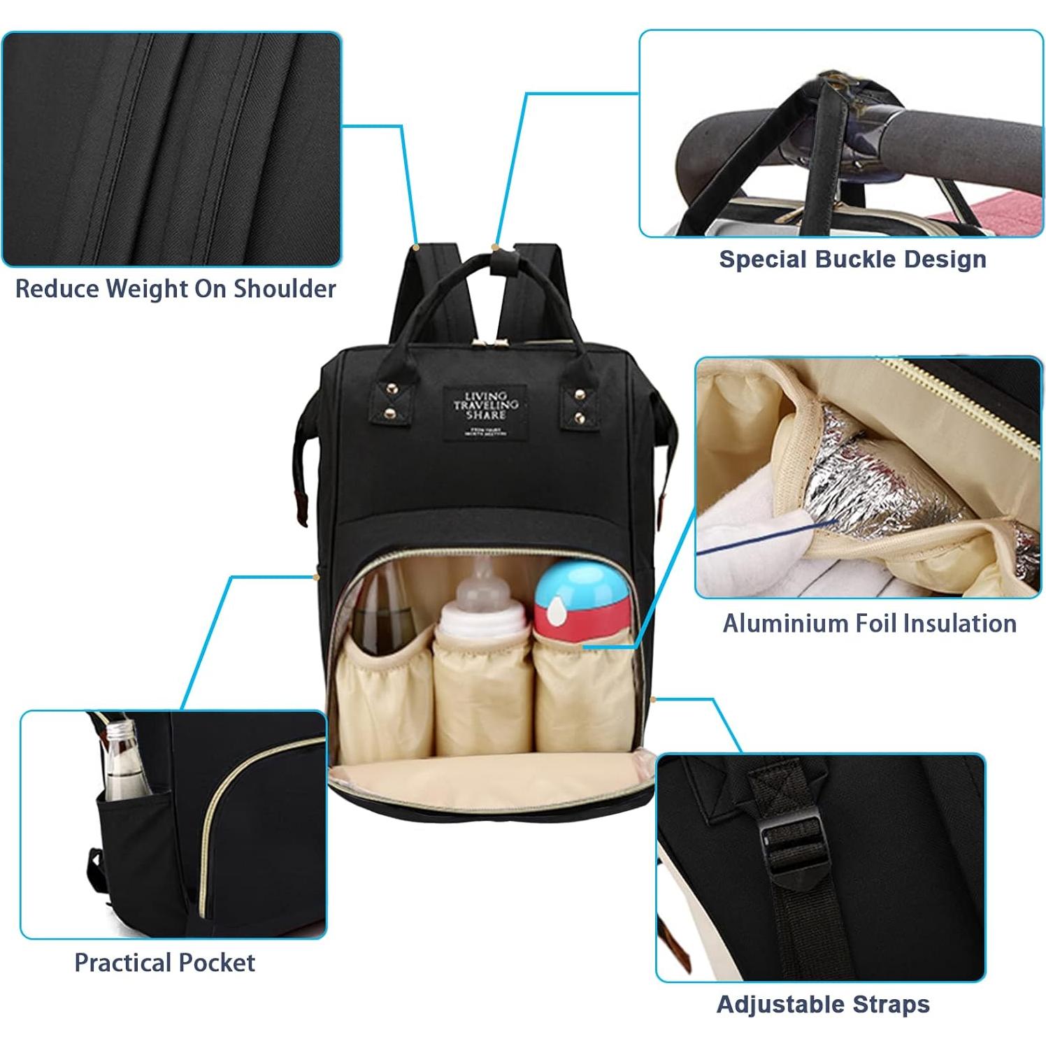 Mochila de Pañales Timberer Negra con Bolsillos Organizadores