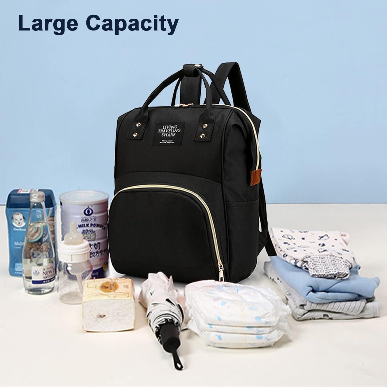 Mochila de Pañales Timberer Negra con Bolsillos Organizadores