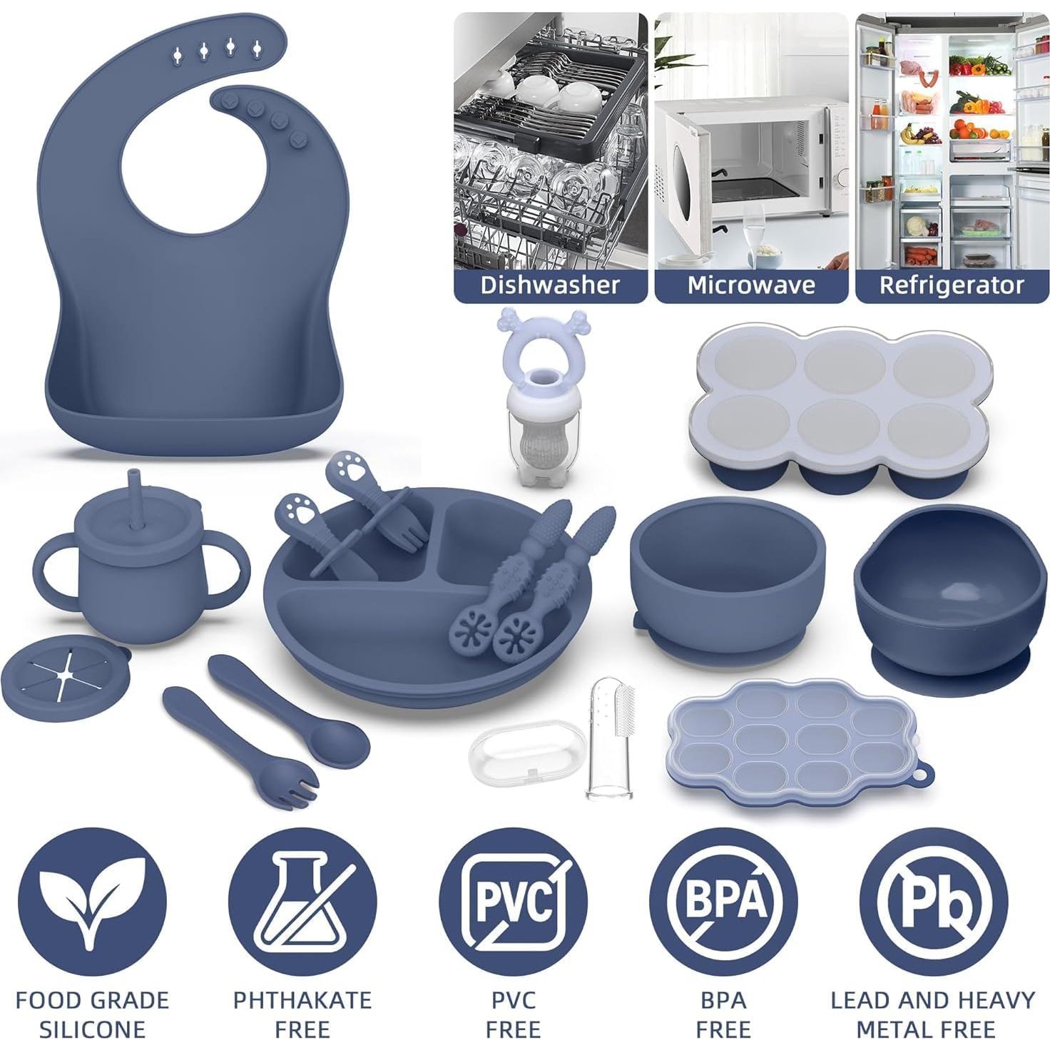 Set de Alimentación para Bebés Hepotk 16 Piezas Silicona Azul