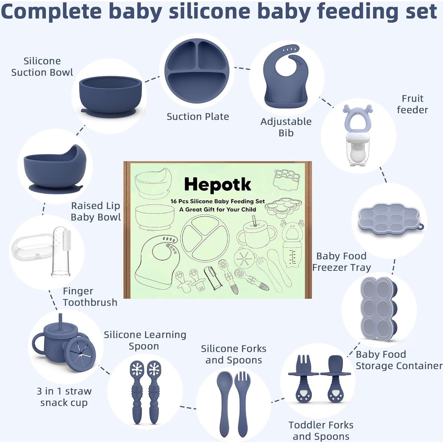 Set de Alimentación para Bebés Hepotk 16 Piezas Silicona Azul