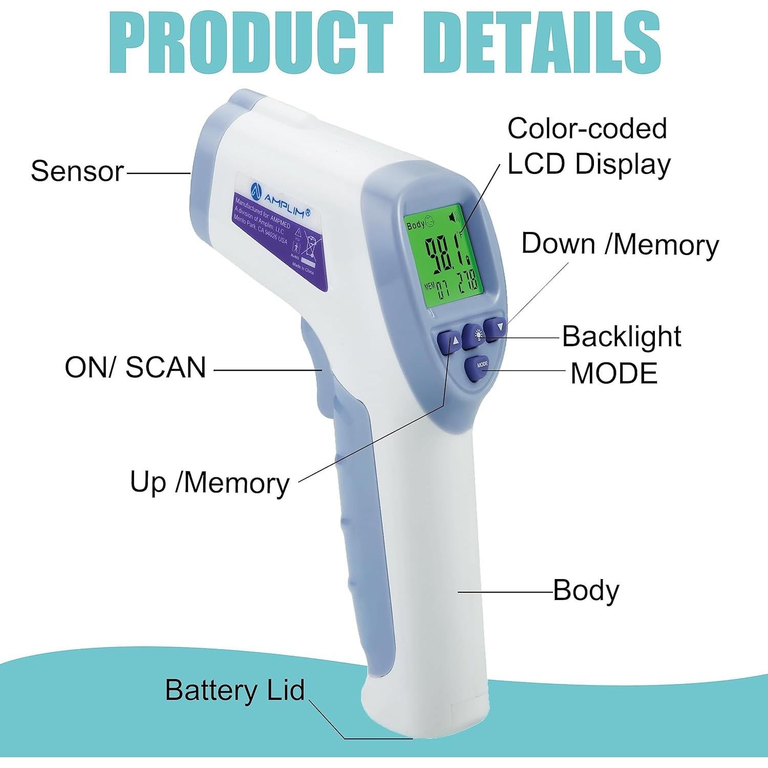 Termómetro Digital Sin Contacto Amplim DT-8836M para Niños y Adultos