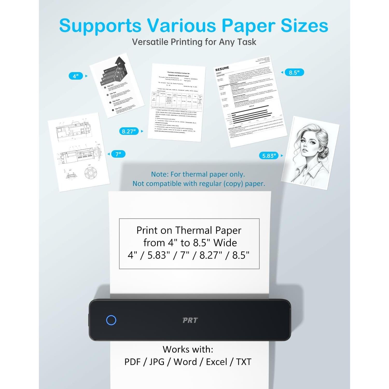 Impresora Térmica Portátil PRT610 - Sin Tinta, Bluetooth, A4