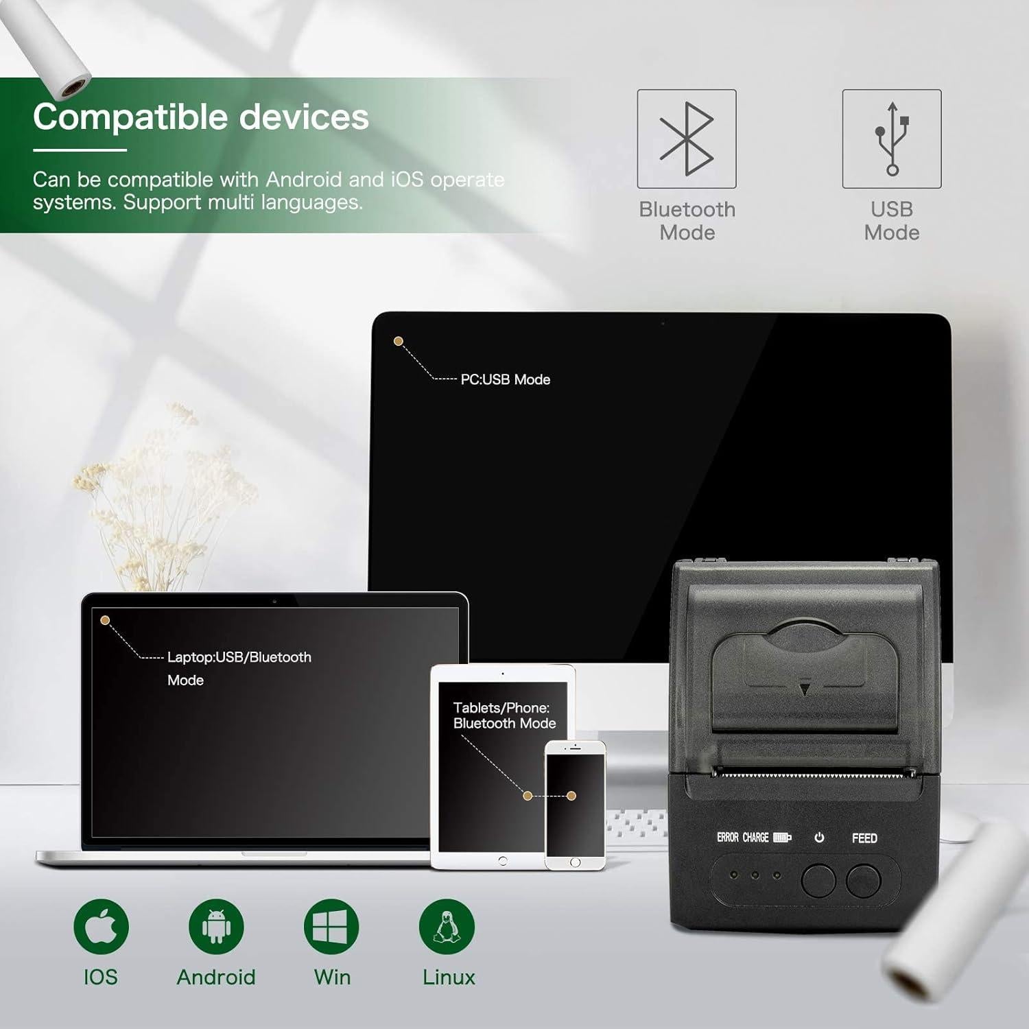 Impresora Térmica Mini Portátil NETUM NT-1809 Bluetooth 58mm