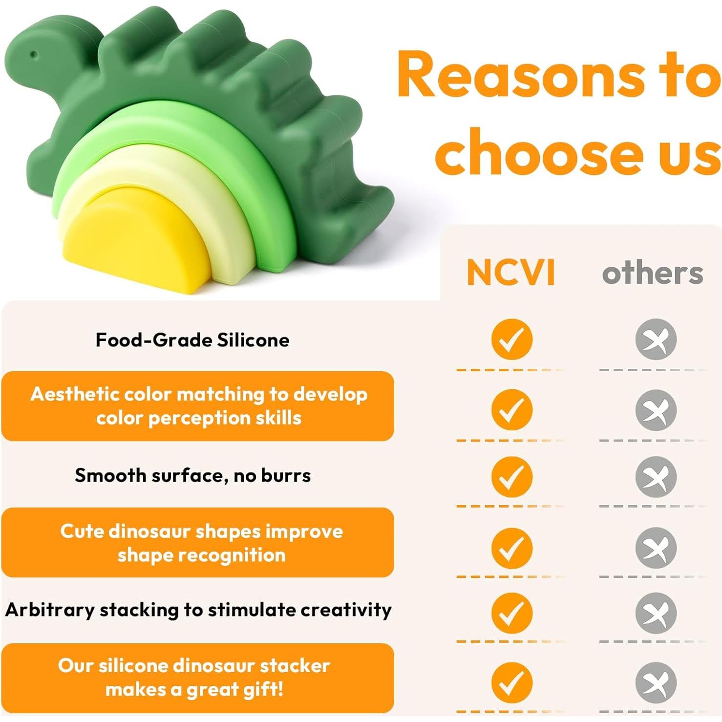 Juguete apilable de silicona NCVI dinosaurio verde 12+ meses