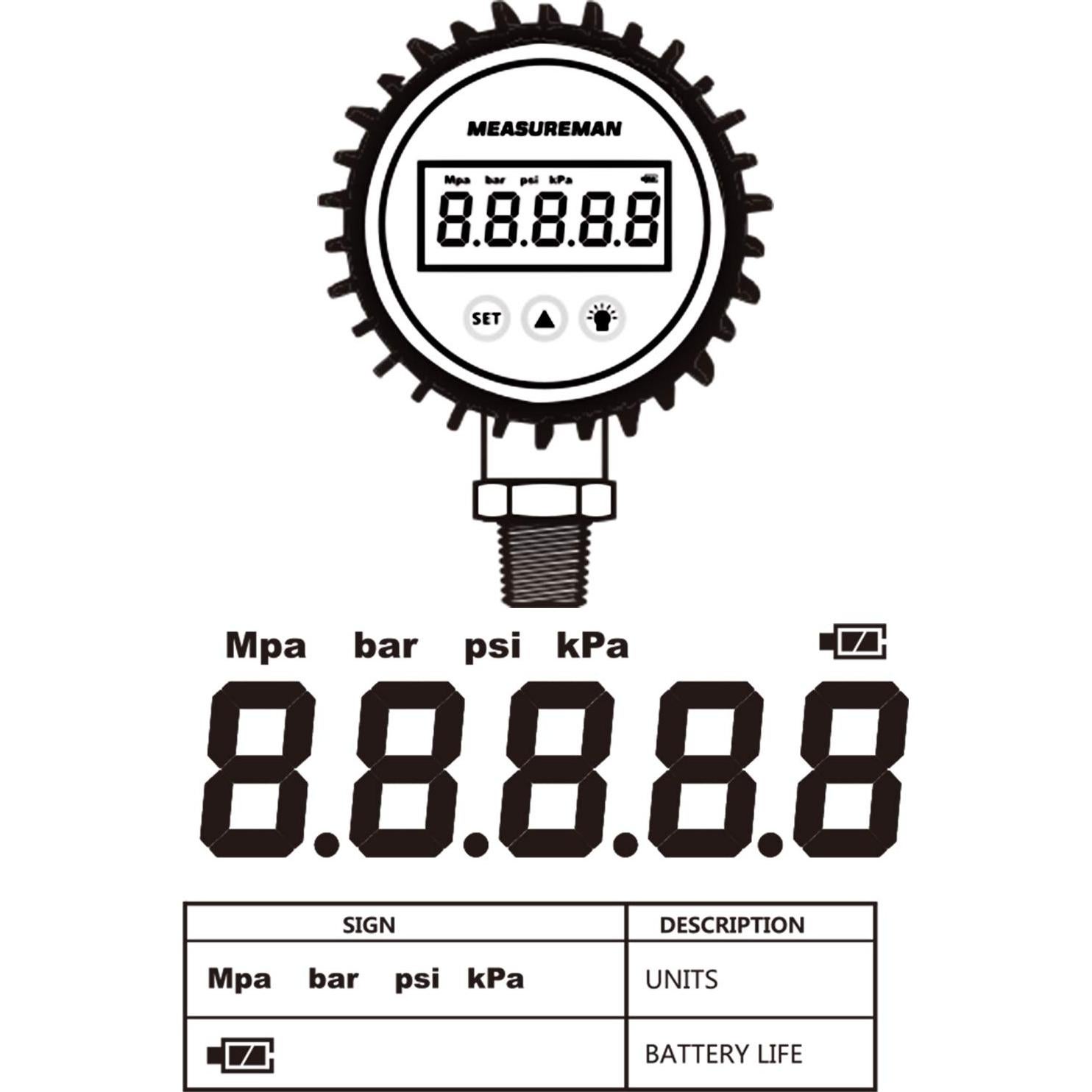 Manómetro Digital Measureman 0-100psi 3-1/8" Acero Inoxidable