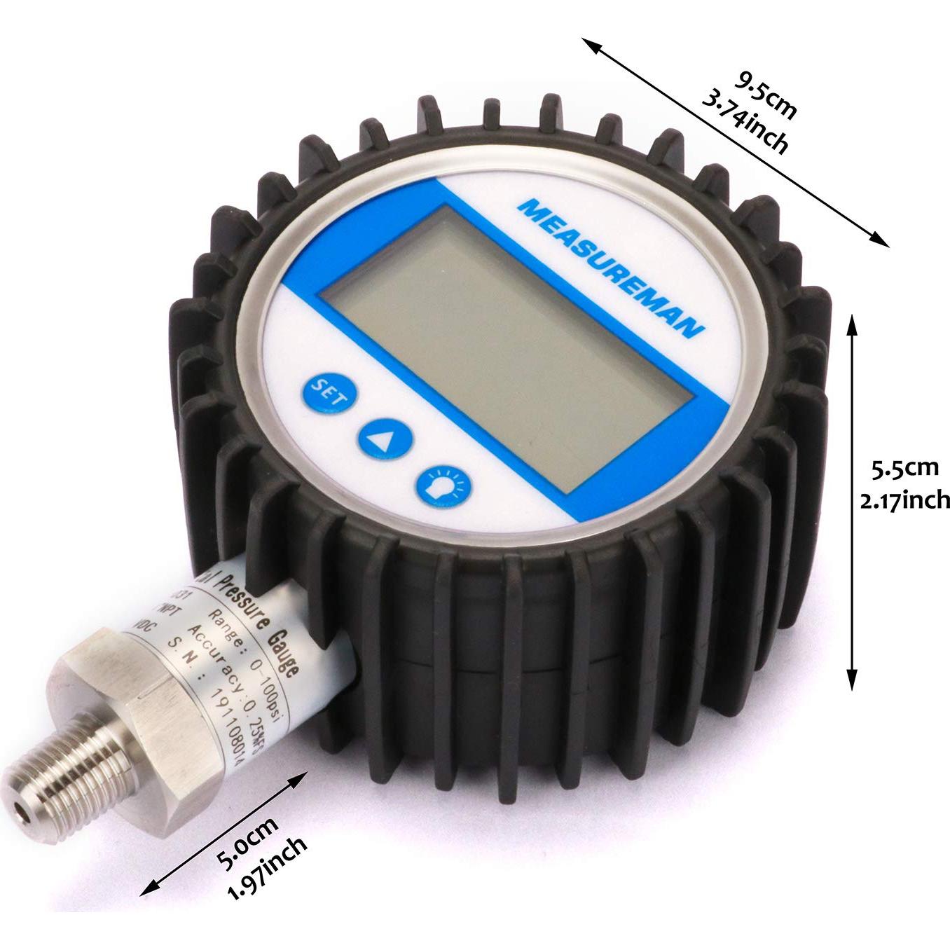 Manómetro Digital Measureman 0-100psi 3-1/8" Acero Inoxidable