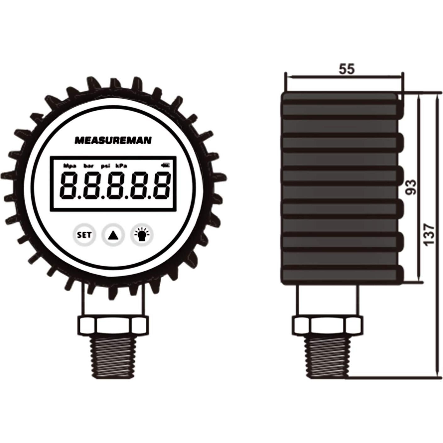 Manómetro Digital Measureman 0-100psi 3-1/8" Acero Inoxidable