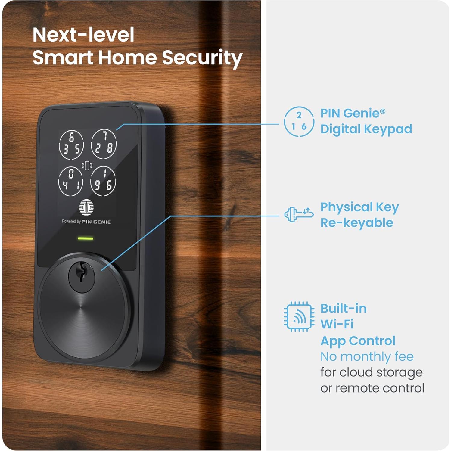 Cerradura Inteligente Lockly PIN Genie Pro Zeno - Wi-Fi, Control Remoto