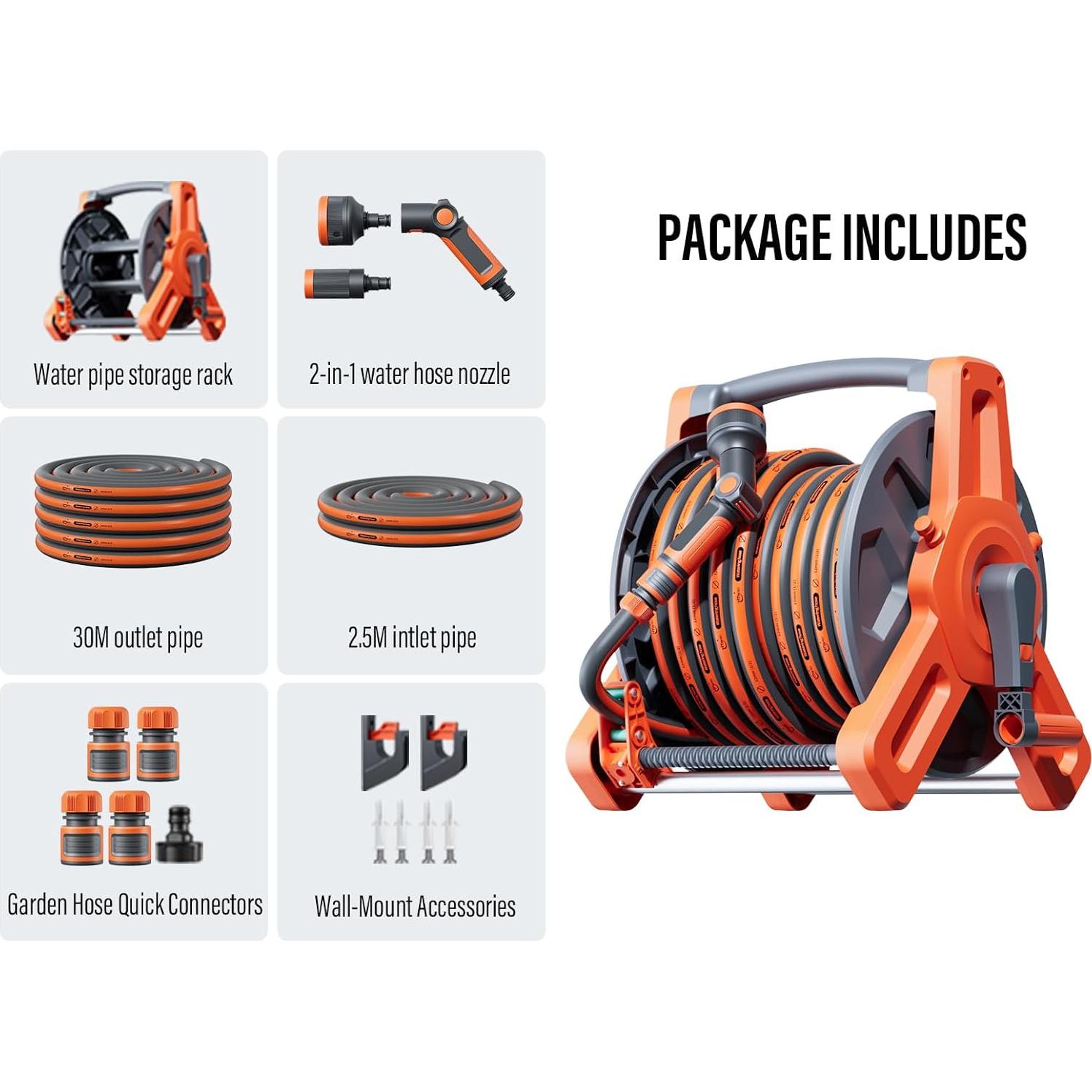 Carrete de Manguera de Jardín Flonexa 30m con Boquillas 2 en 1