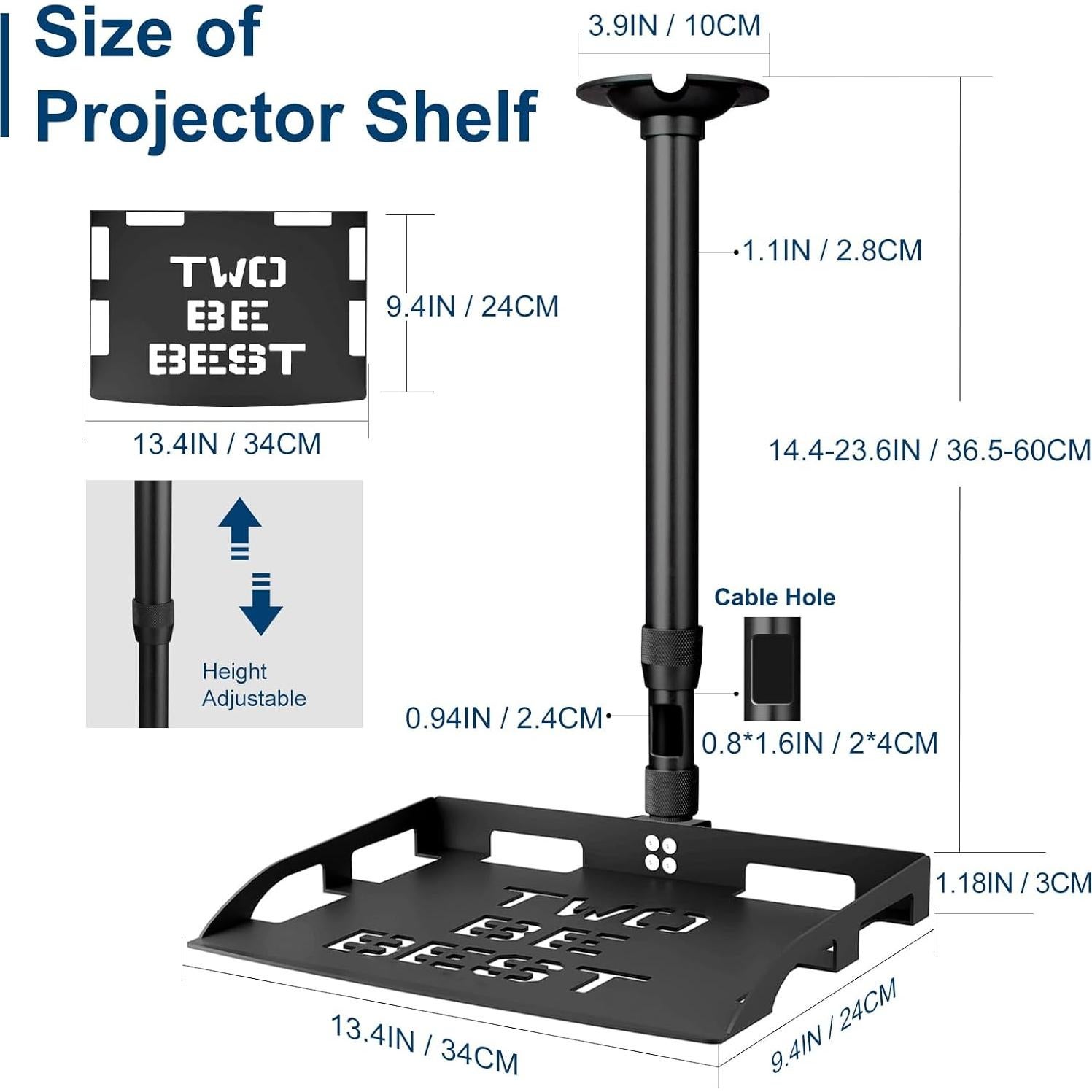 Soporte de Techo para Proyector 2-Be-Best Ajustable 37-60CM