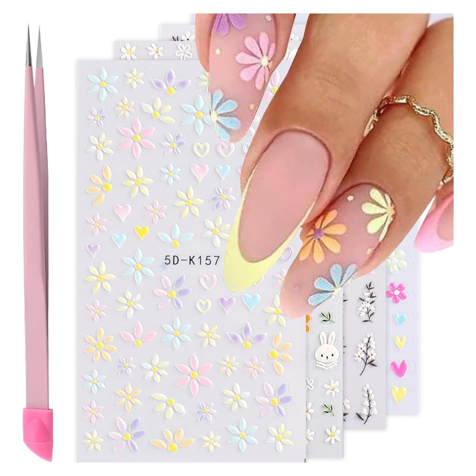 Pegatinas de Uñas VOTACOS 5D Flores Coloridas - 4 Hojas