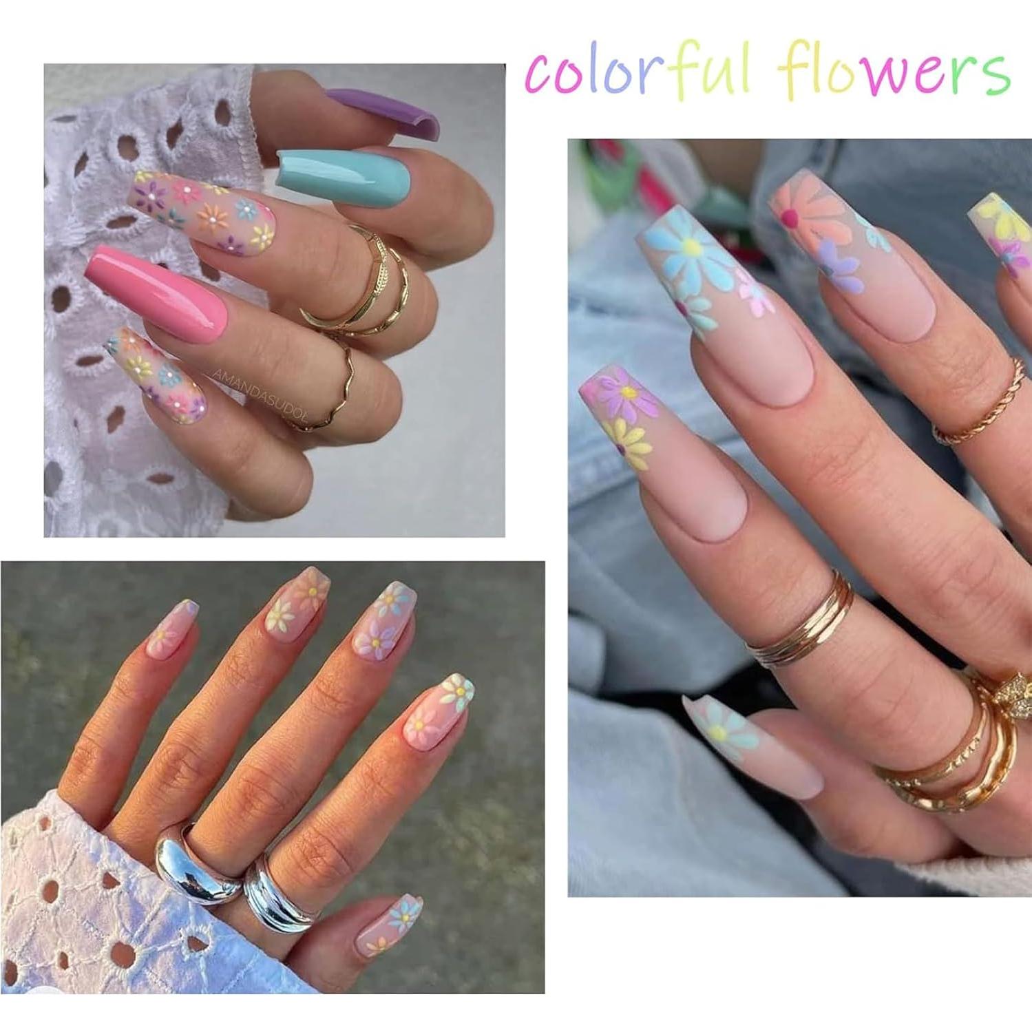 Pegatinas de Uñas VOTACOS 5D Flores Coloridas - 4 Hojas