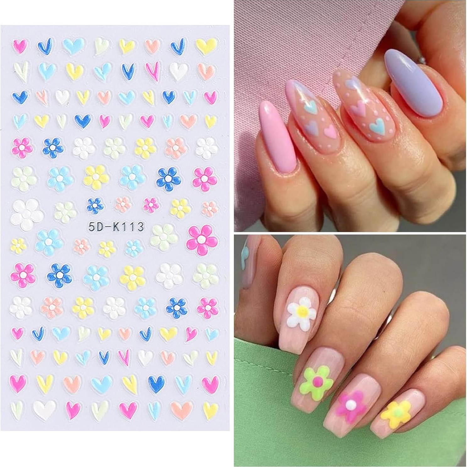 Pegatinas de Uñas VOTACOS 5D Flores Coloridas - 4 Hojas