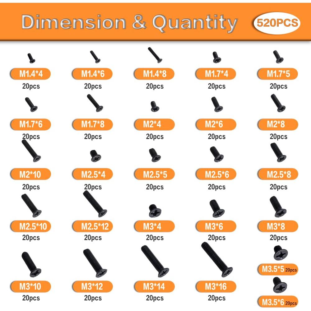 Kit de Tornillos de Reemplazo YOUFEN 520 Pcs para Laptop