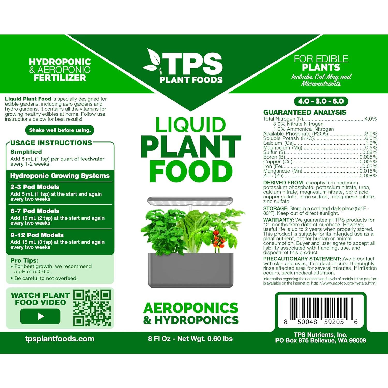 Fertilizante Líquido TPS Nutrients 250 mL para Hidroponía