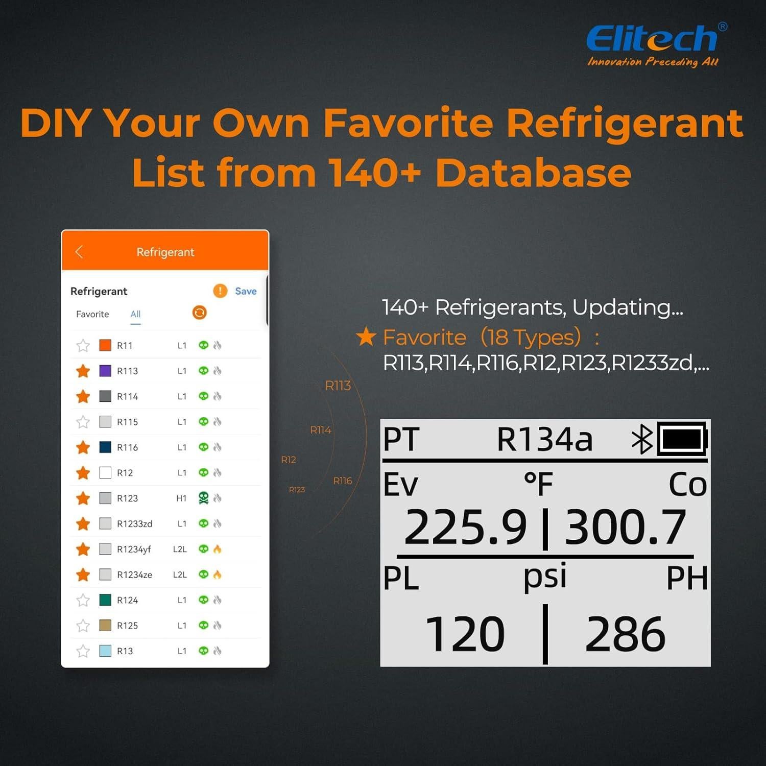 Manómetro Digital Elitech DMG-4B con Control APP y 140 Refrigerantes