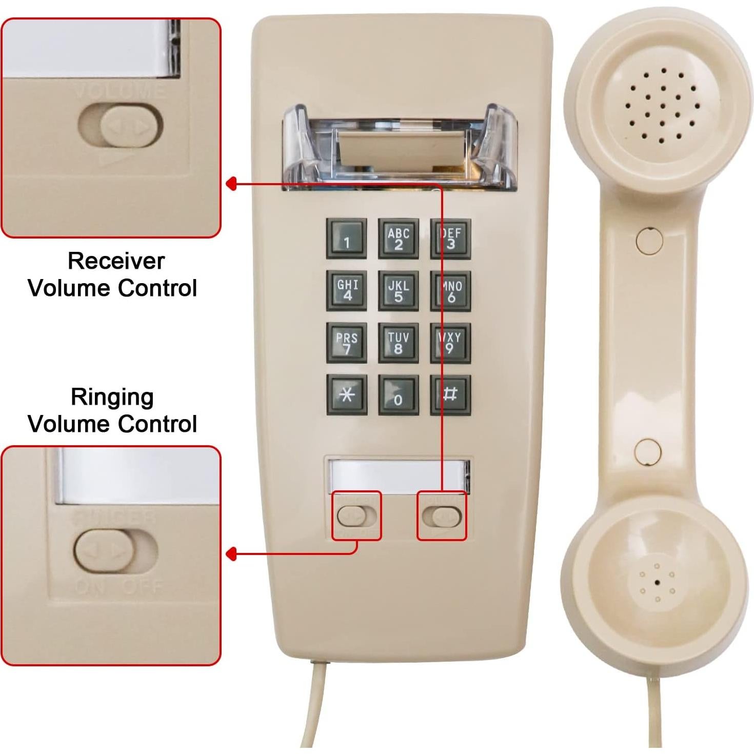 Teléfono de Pared Retro Aokpsrt con Timbre Mecánico Beige