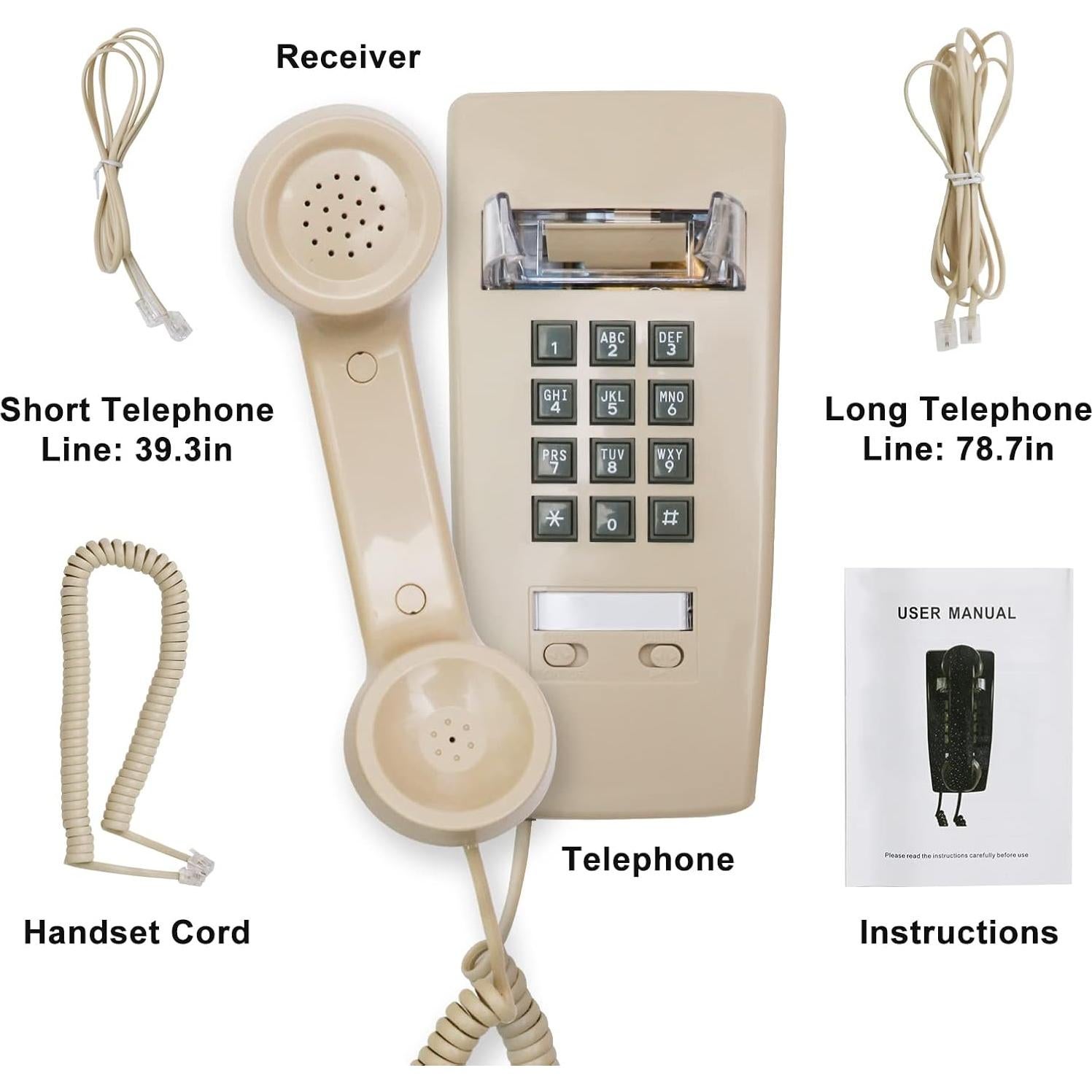 Teléfono de Pared Retro Aokpsrt con Timbre Mecánico Beige