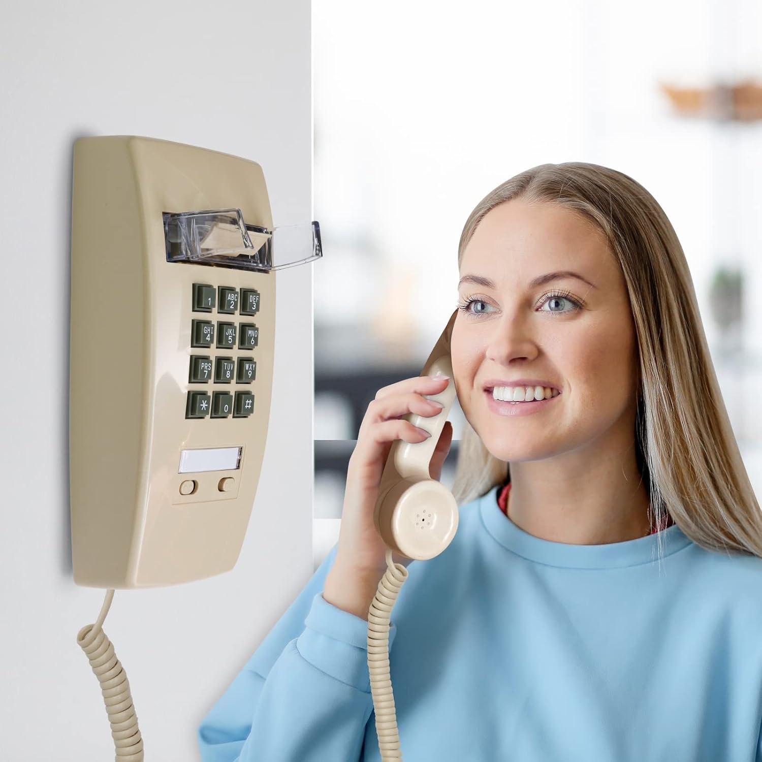 Teléfono de Pared Retro Aokpsrt con Timbre Mecánico Beige