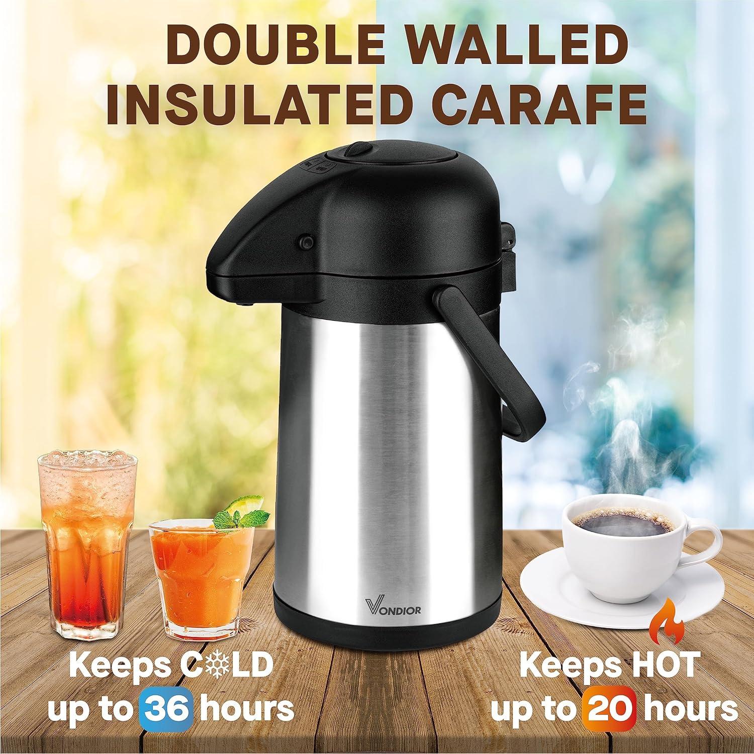 Dispenser de café Vondior 1.9L con bomba y acero inoxidable