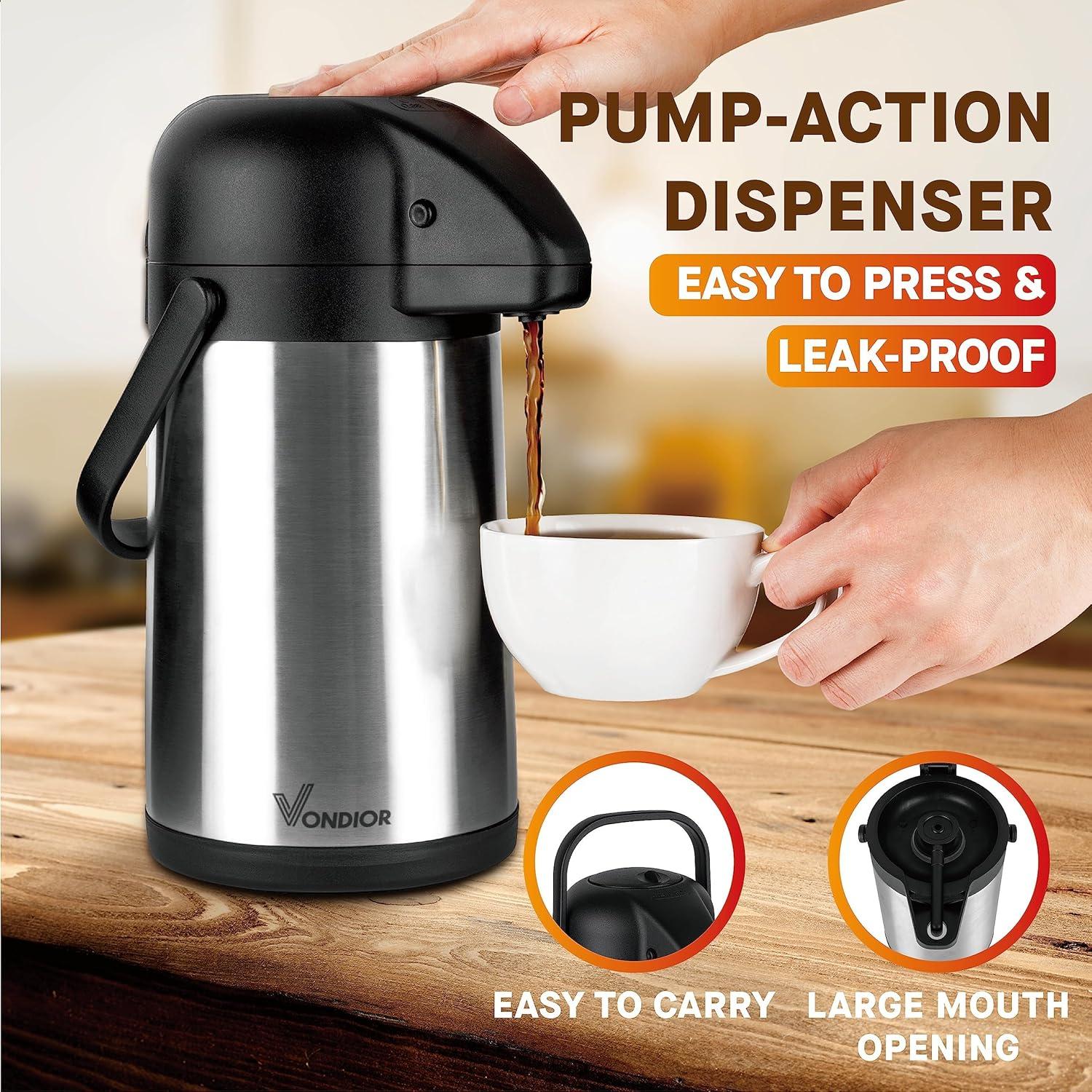 Dispenser de café Vondior 1.9L con bomba y acero inoxidable
