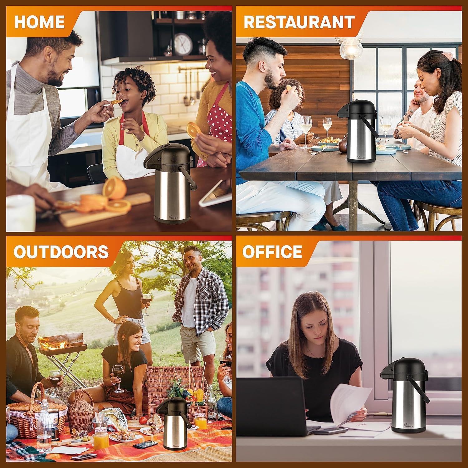 Dispenser de café Vondior 1.9L con bomba y acero inoxidable