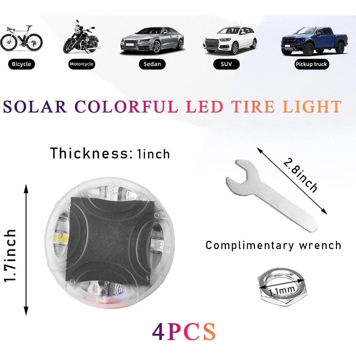 Luces LED para Neumáticos Wevdn 4 PCS Carga Solar Coloridas