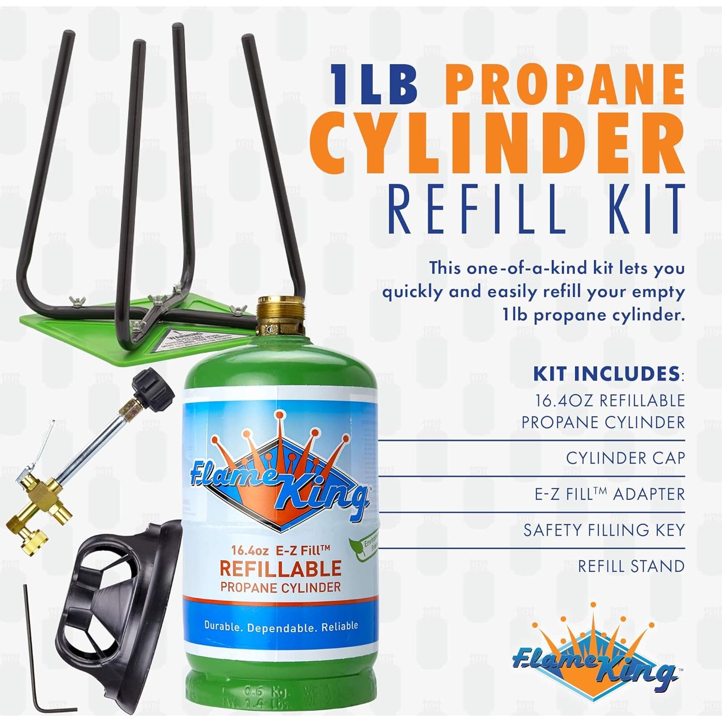 Cilindro de Propano Recargable 1LB Flame King + Kit de Recarga