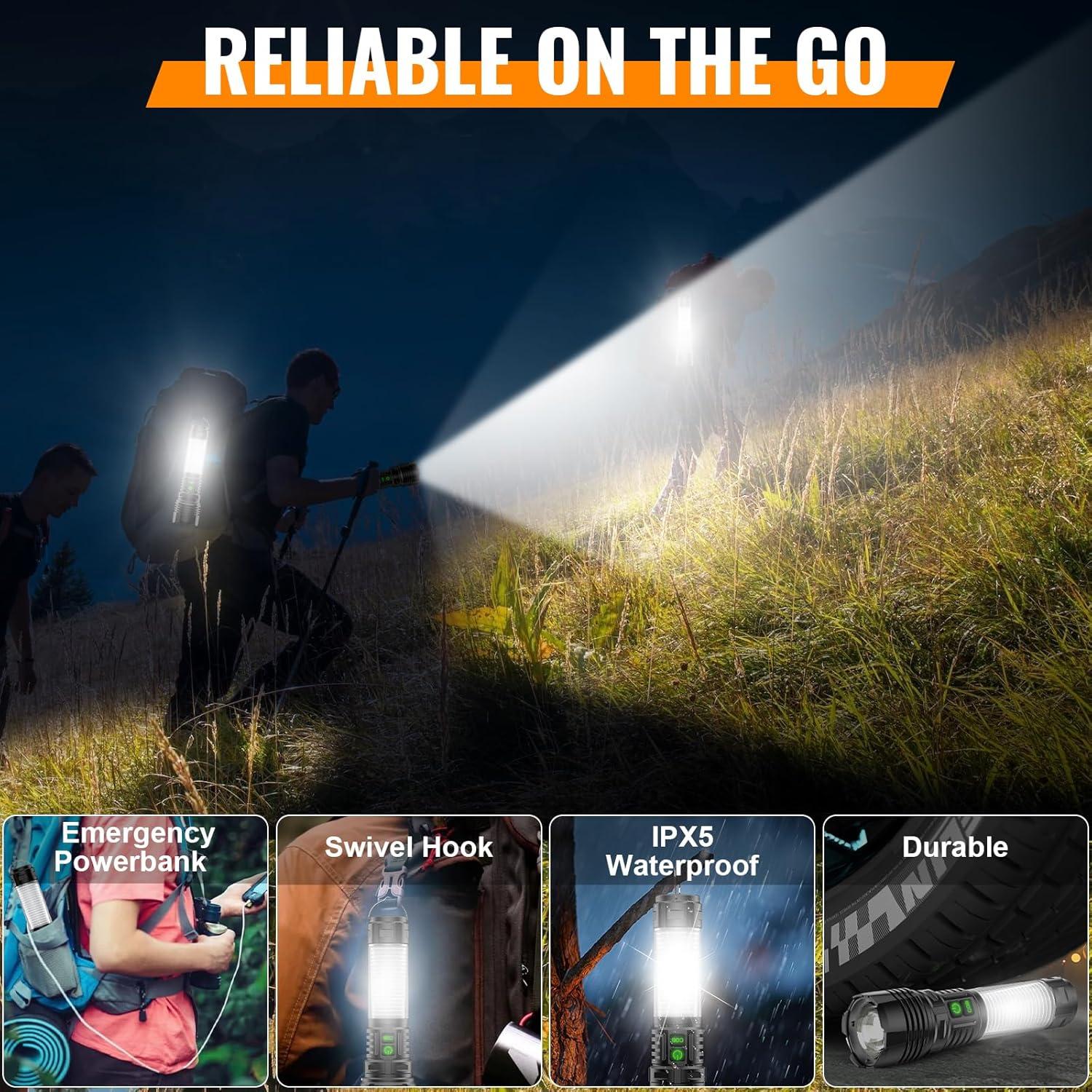 Linterna LED Recargable Hoxida 2000 Lúmenes 5 Modos Impermeable