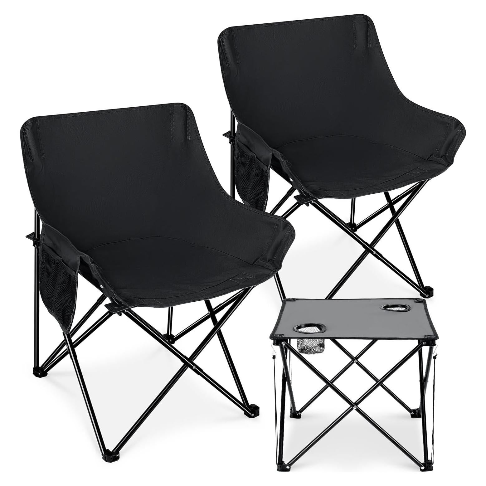 Leonyo 2 Sillas de Camping Plegables y Mesa Portátil Negra