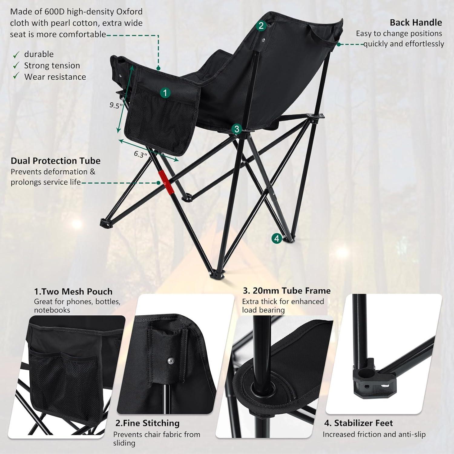 Leonyo 2 Sillas de Camping Plegables y Mesa Portátil Negra