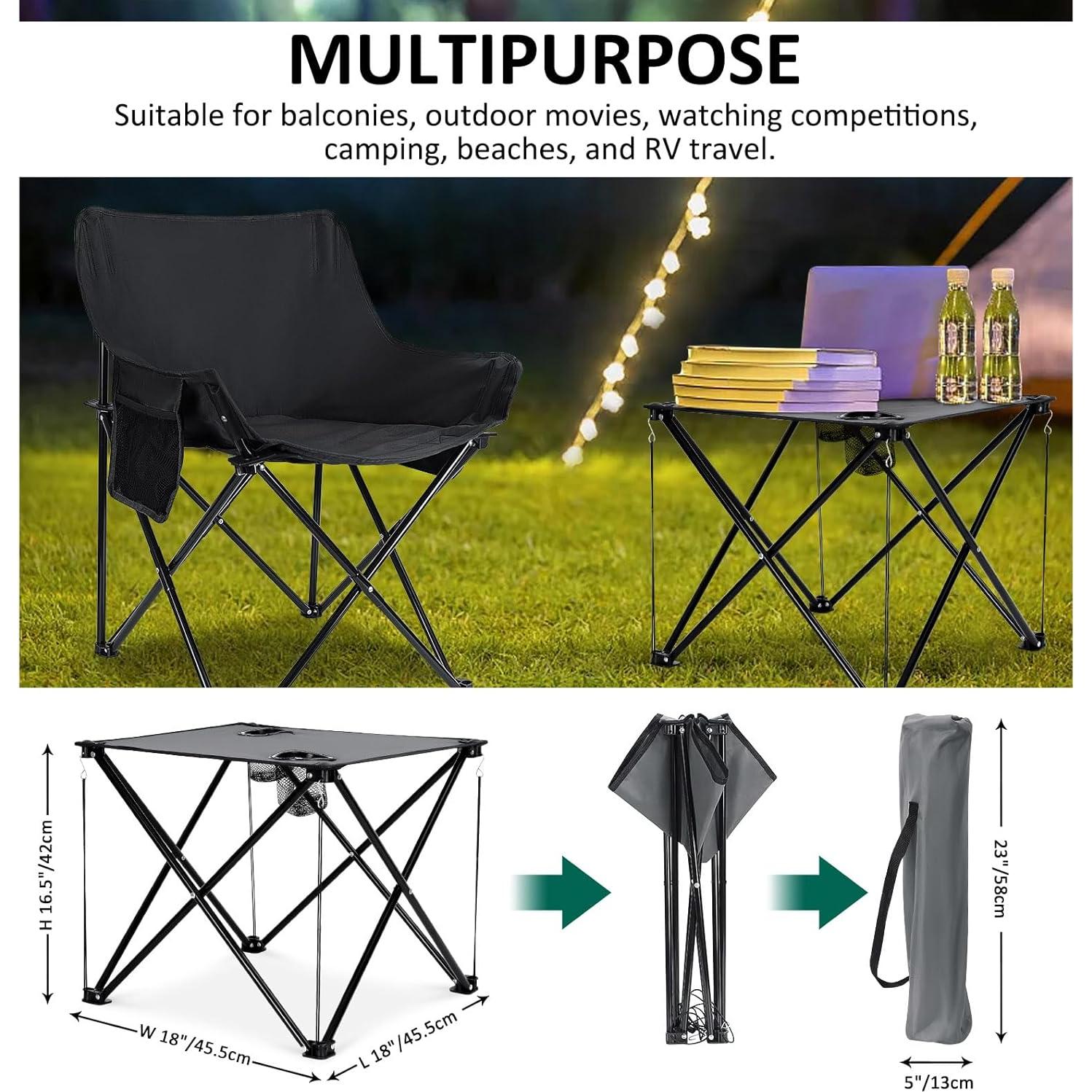 Leonyo 2 Sillas de Camping Plegables y Mesa Portátil Negra