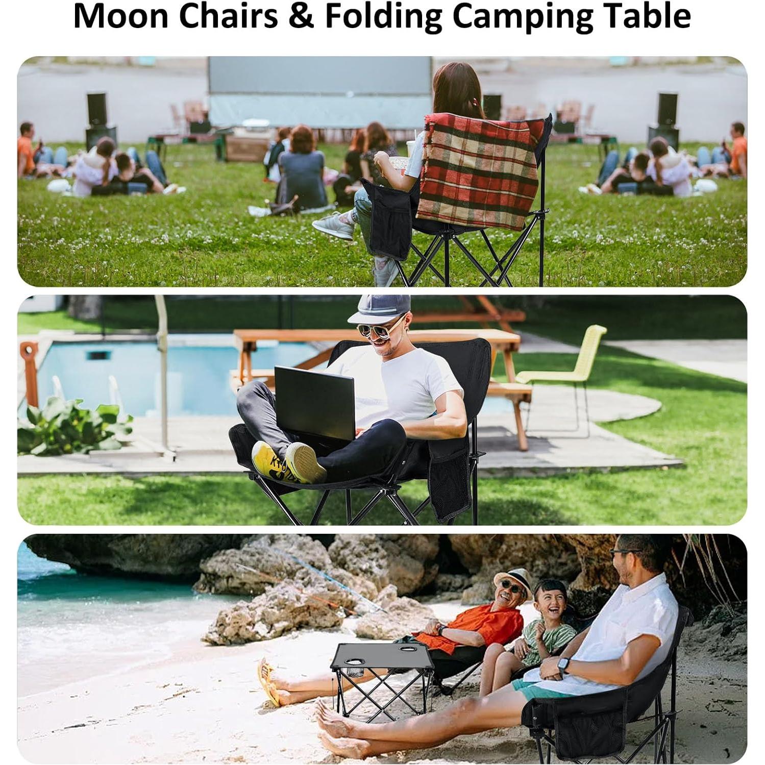 Leonyo 2 Sillas de Camping Plegables y Mesa Portátil Negra