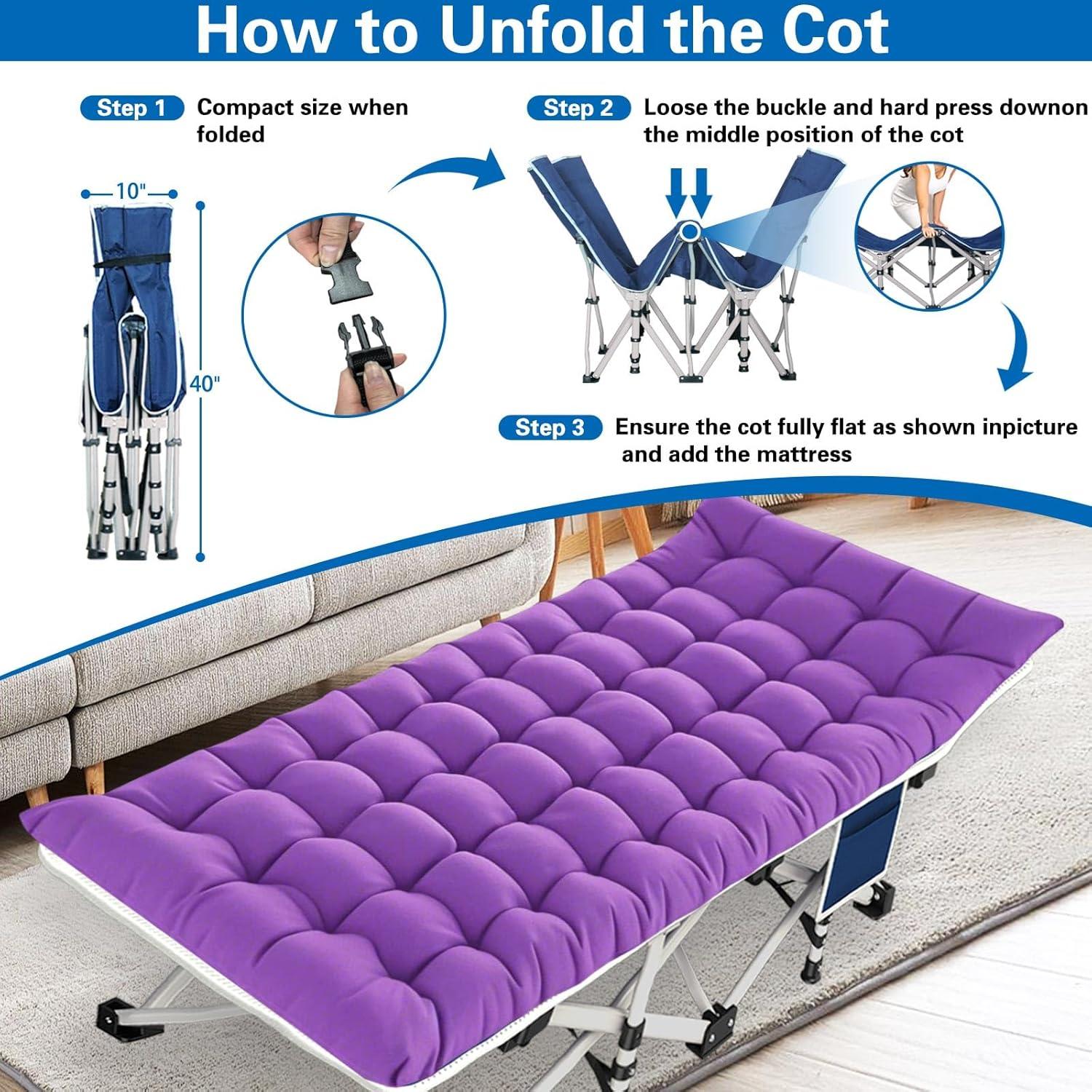 Cama de Camping Plegable ZAMOTEO 2 Paquete con Colchón 190.5x68.6cm