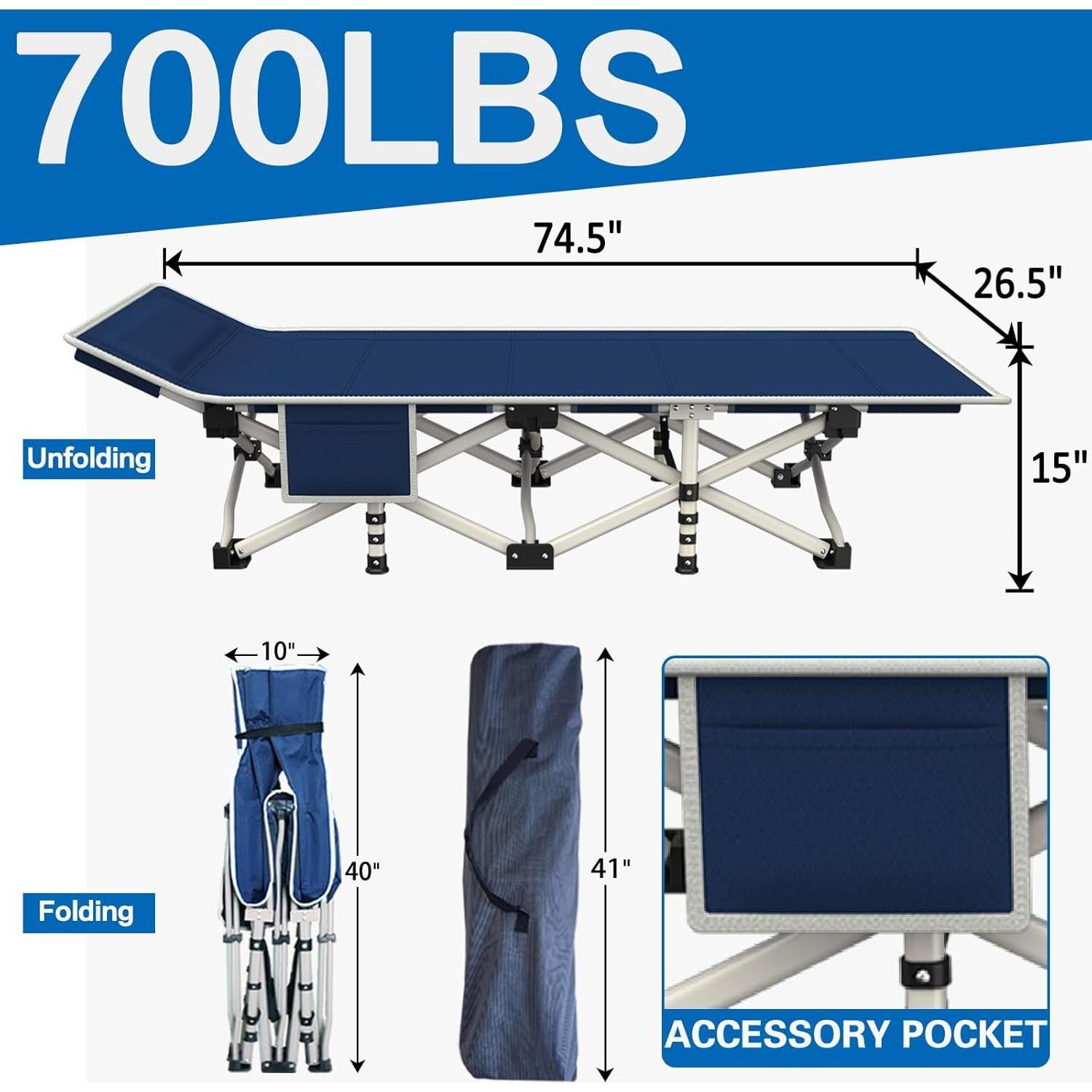 Cama de Camping Plegable ZAMOTEO 2 Paquete con Colchón 190.5x68.6cm