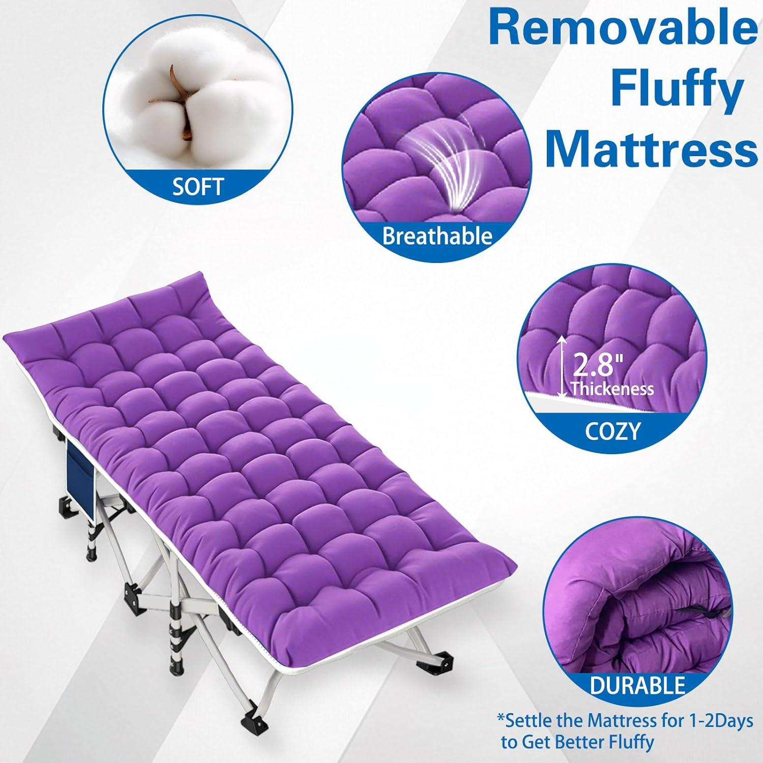 Cama de Camping Plegable ZAMOTEO 2 Paquete con Colchón 190.5x68.6cm