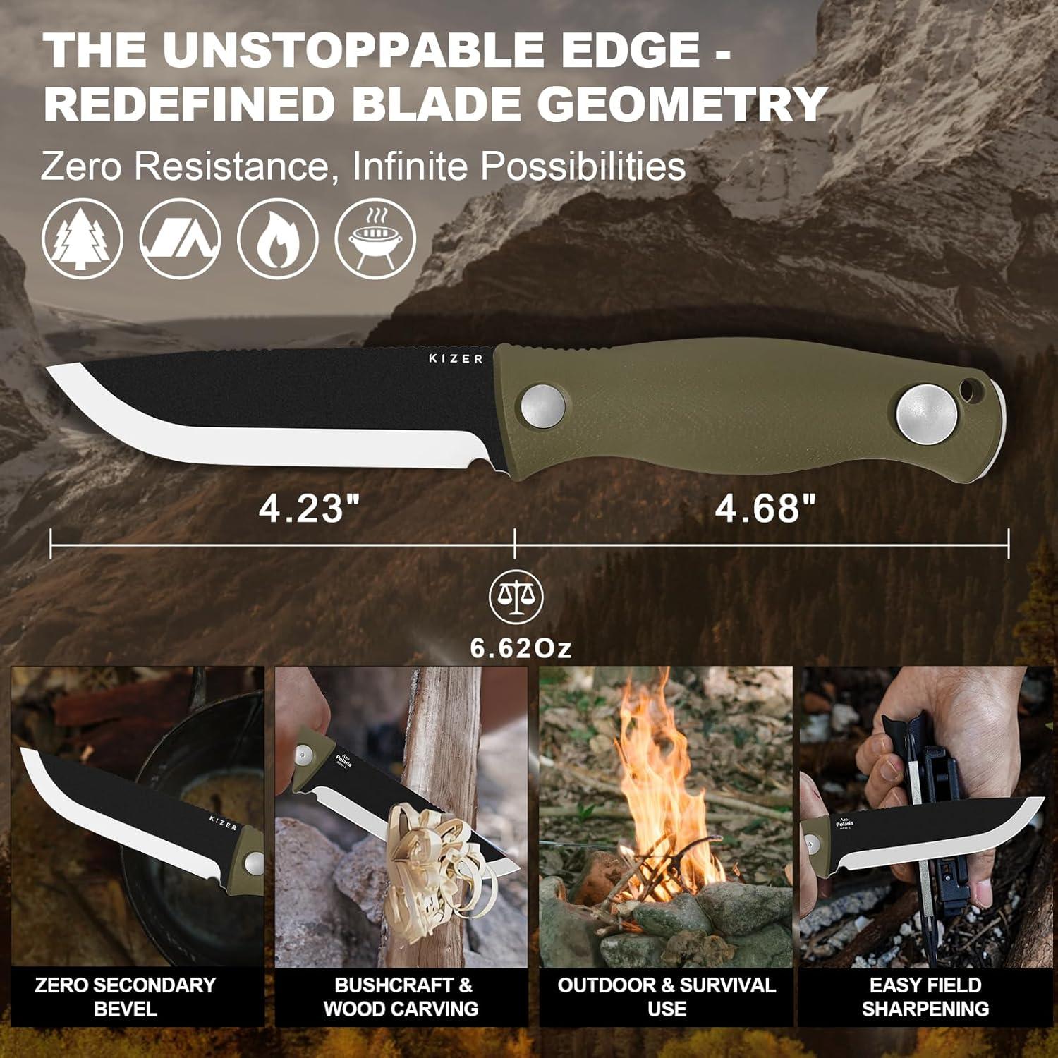 Cuchillo Fijo Kizer Polaris 10.74 cm Acero 1095 Mango G10 Verde