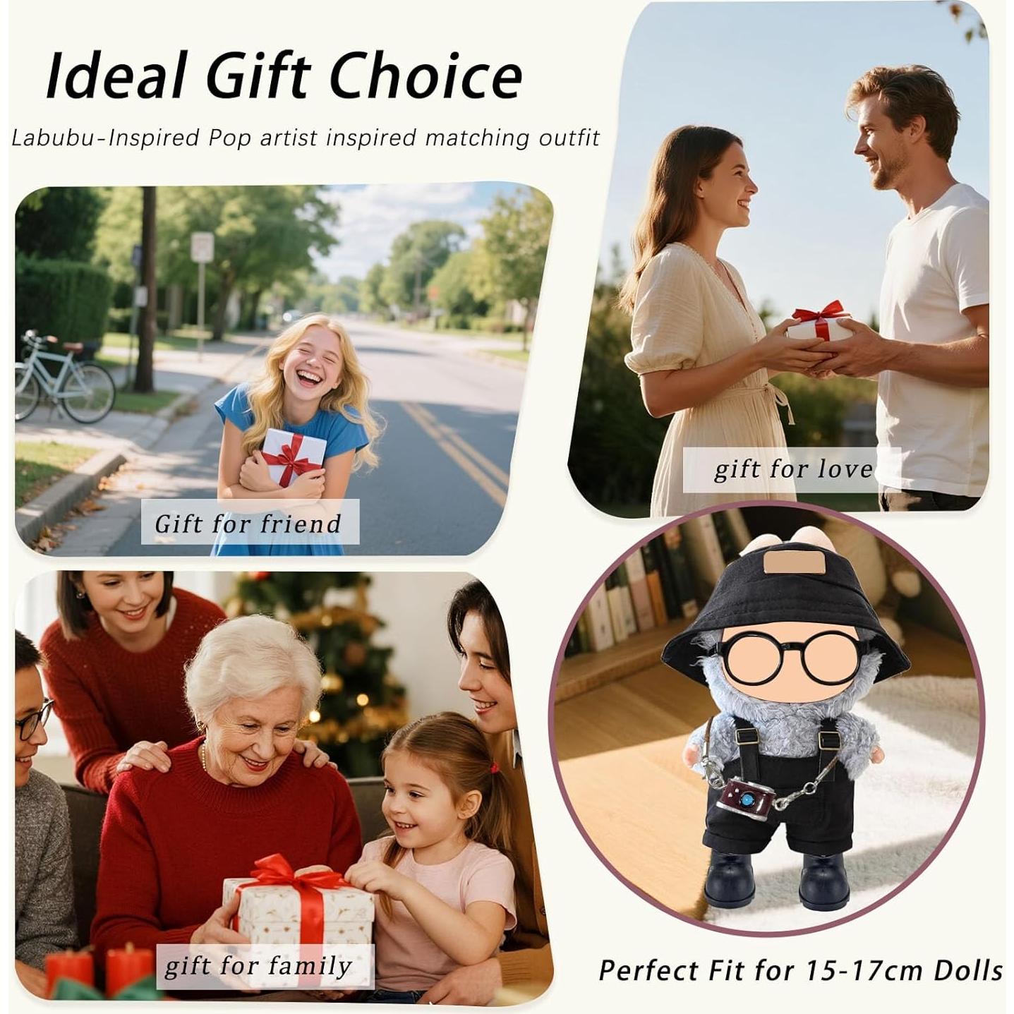 Conjunto de Overoles de Lona y Sombrero Labubu 17cm