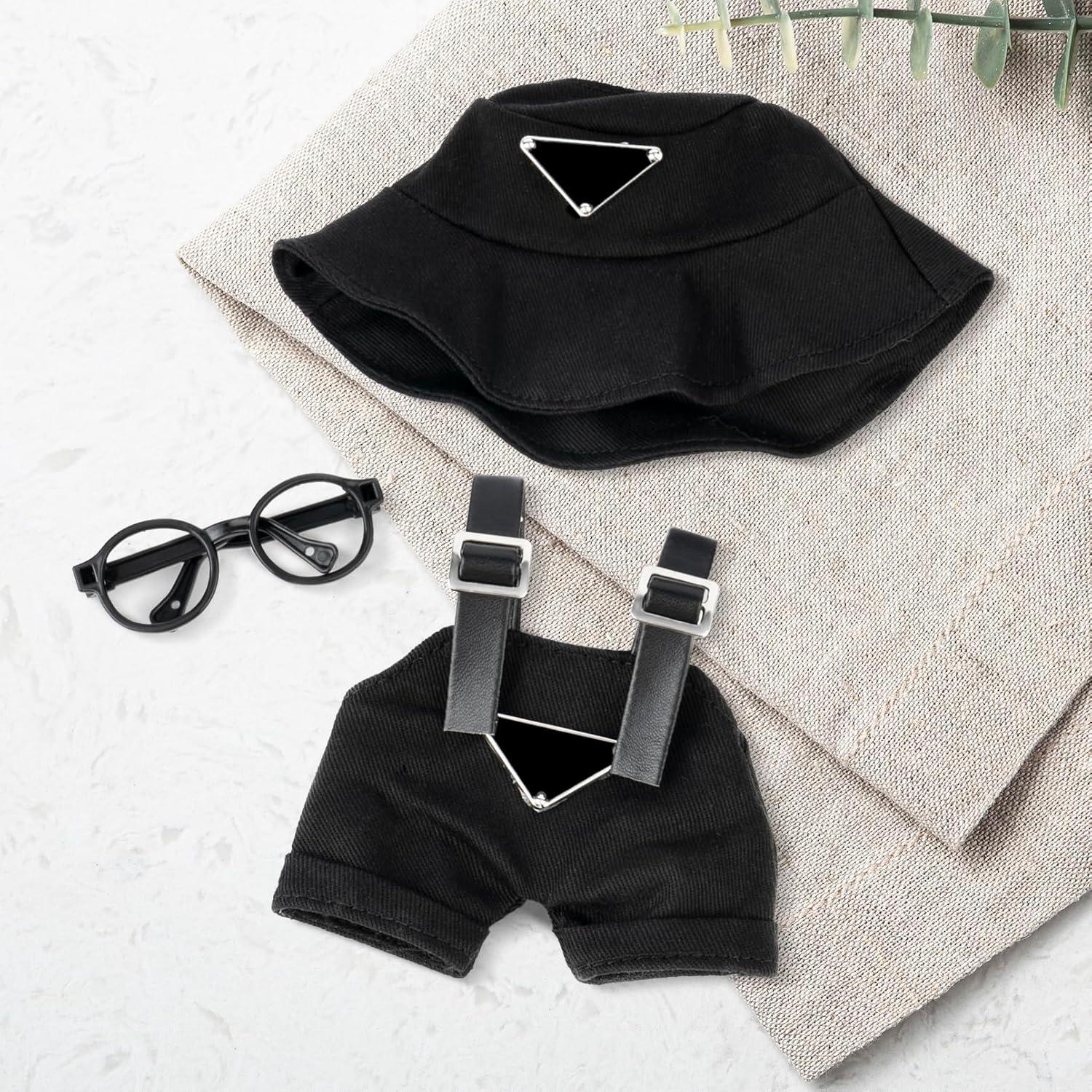 Conjunto de Ropa para Muñeca Labubu 17cm - Sombrero y Overoles Negro